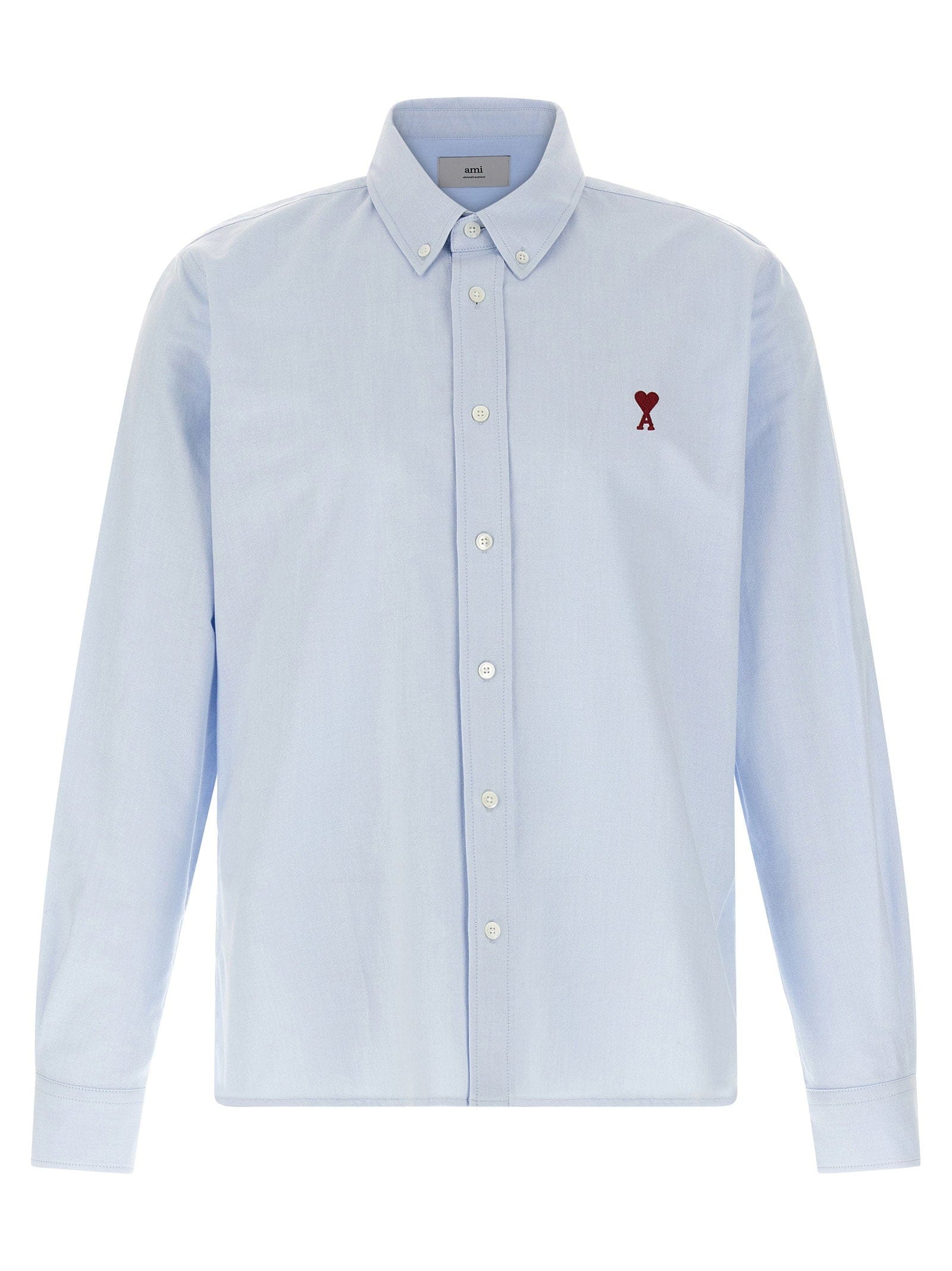 AMI Paris Oxford Cotton with Logo Embroidery Shirt — Light Blue