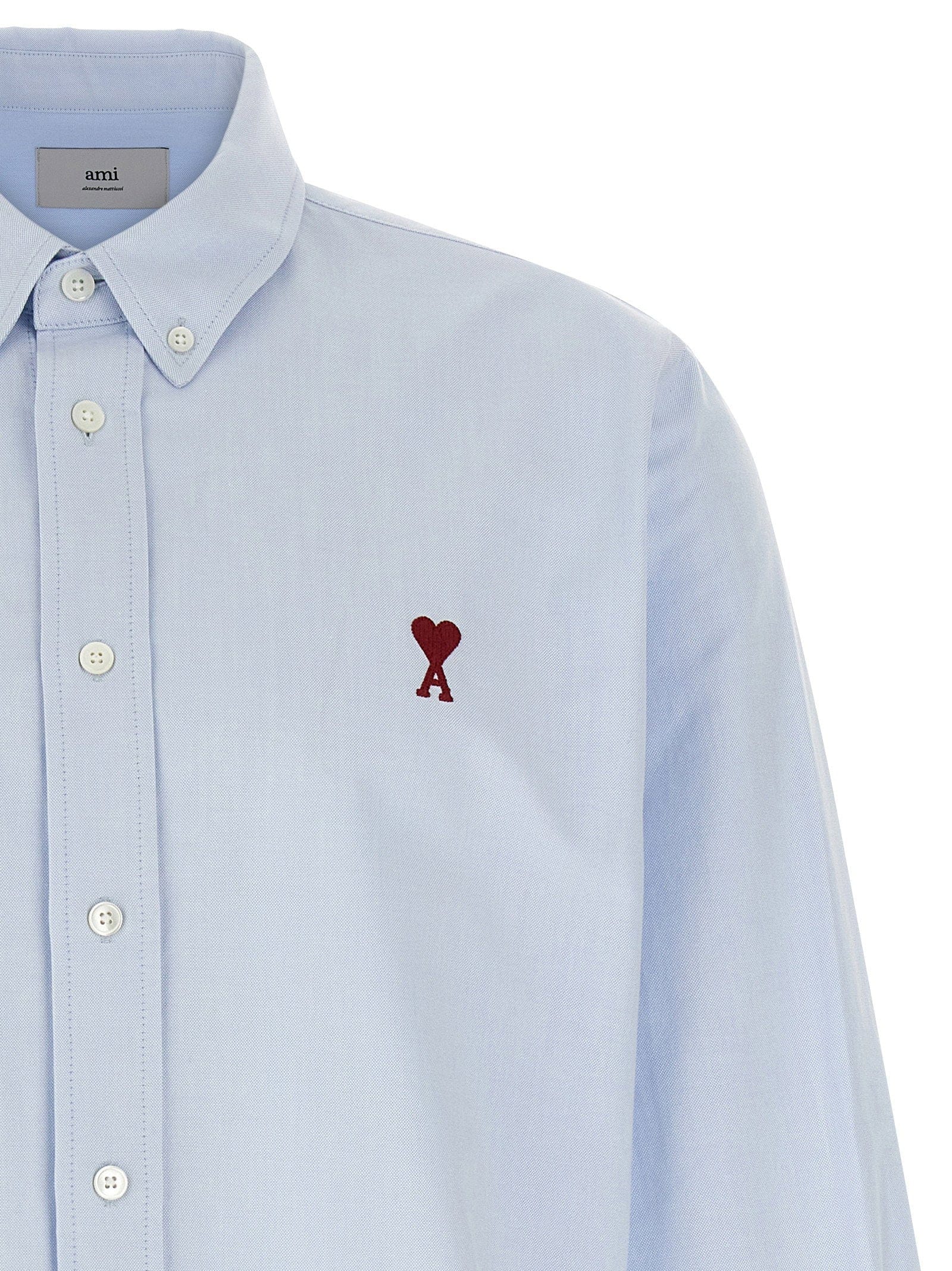 AMI Paris Oxford Cotton with Logo Embroidery Shirt — Light Blue