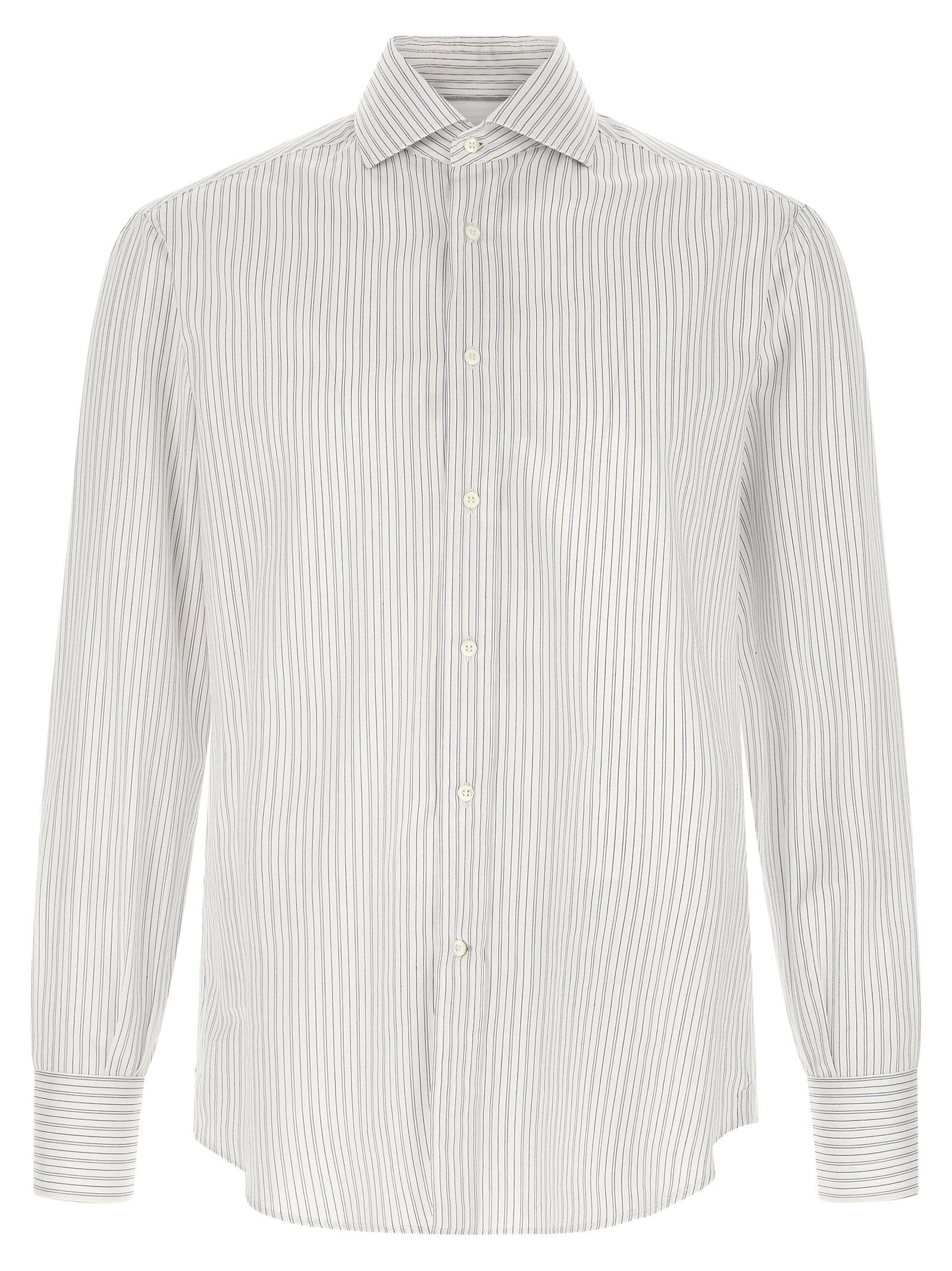 Brunello Cucinelli Vertical Striped Cotton Shirt — white