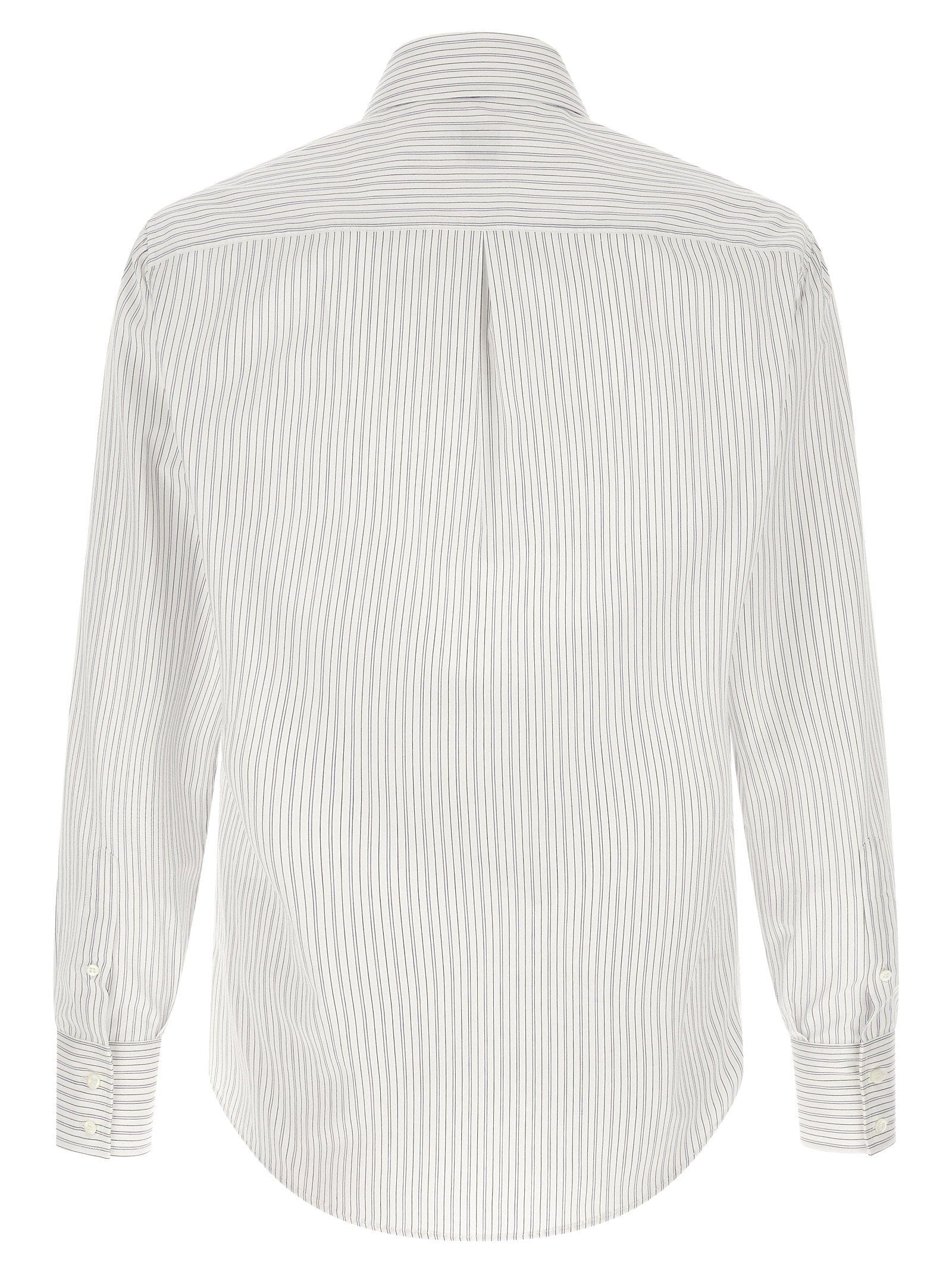 Brunello Cucinelli Vertical Striped Cotton Shirt — white