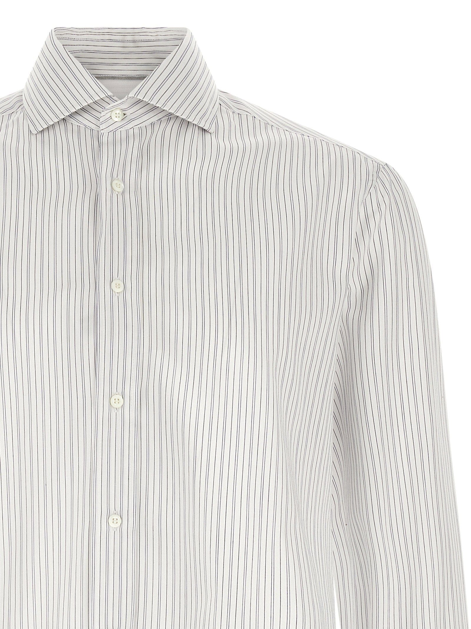 Brunello Cucinelli Vertical Striped Cotton Shirt — white