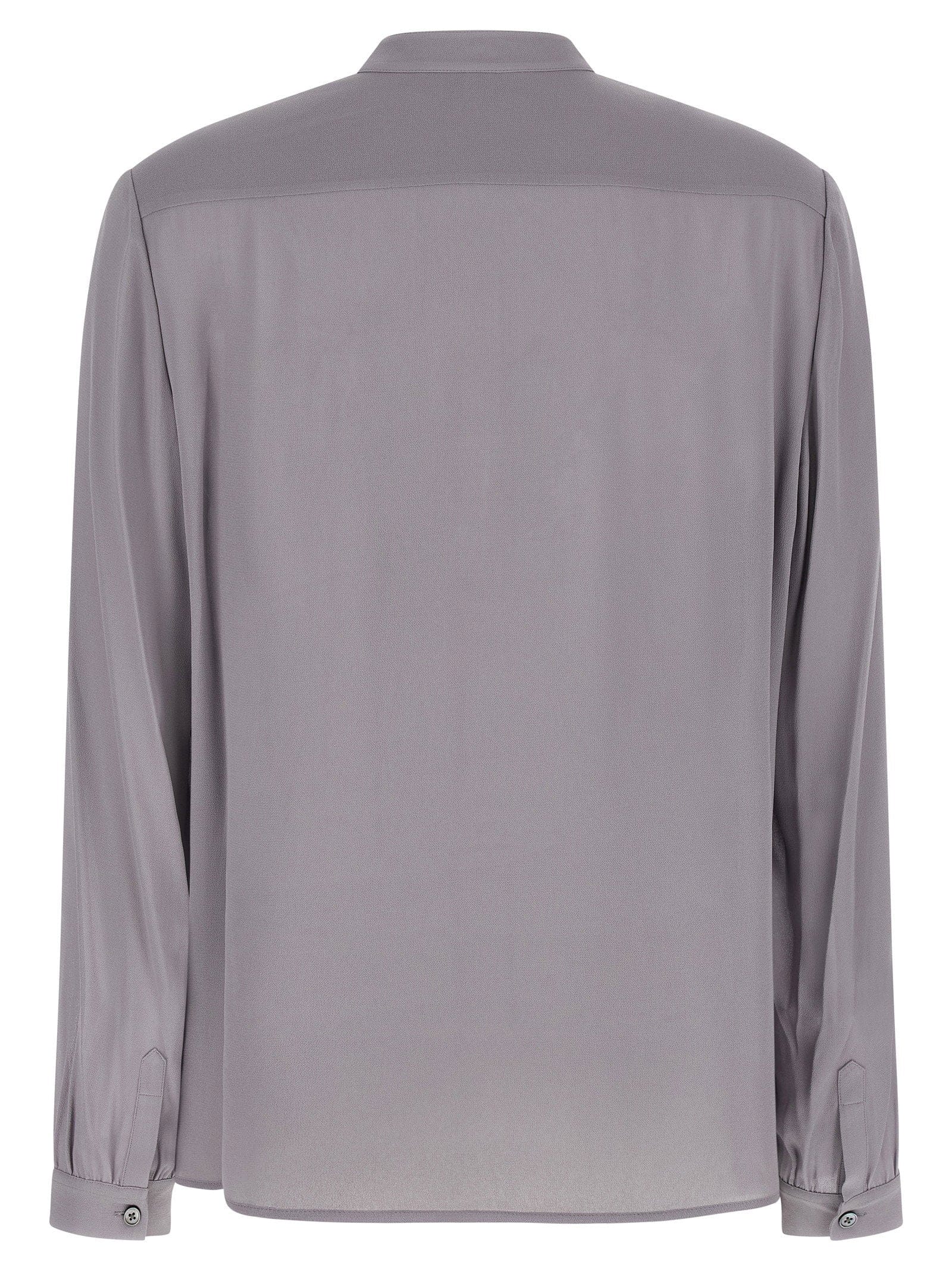 Tory Burch Georgette Bow Blouse — Grey