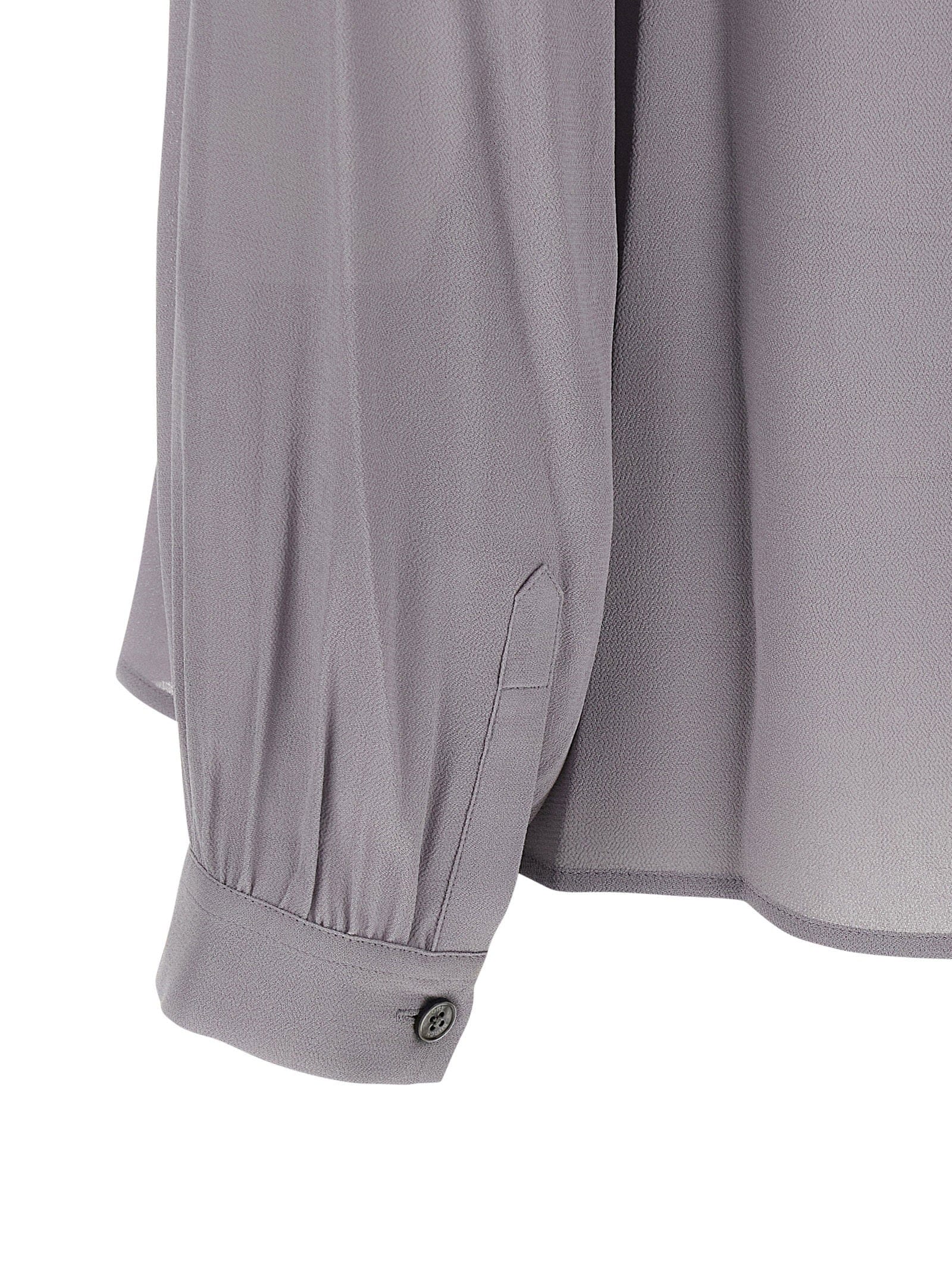Tory Burch Georgette Bow Blouse — Grey