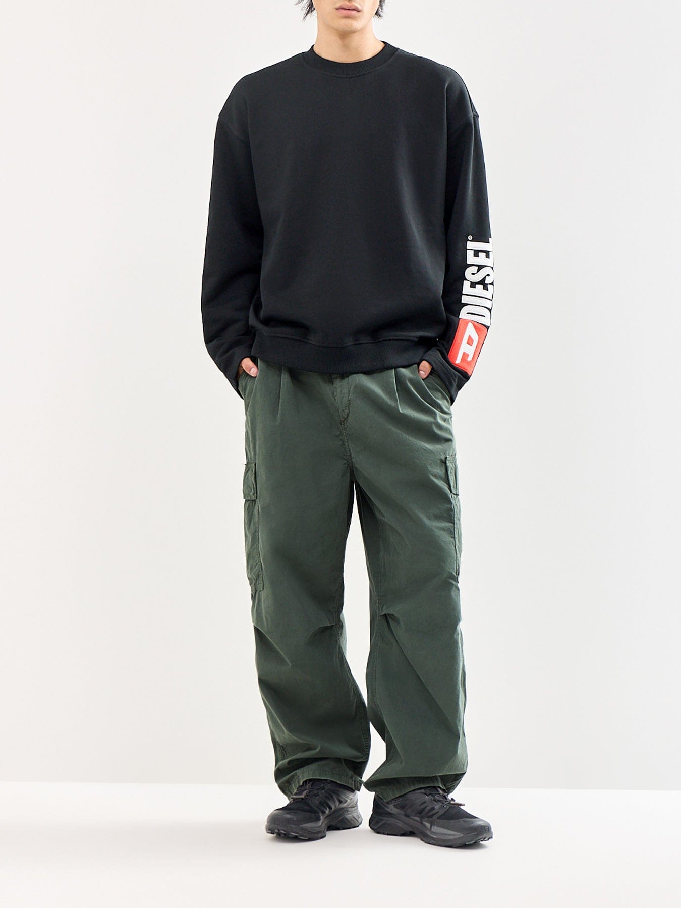 Diesel S - BOXT Diesel Logo Sleeve Sweatshirt Black
