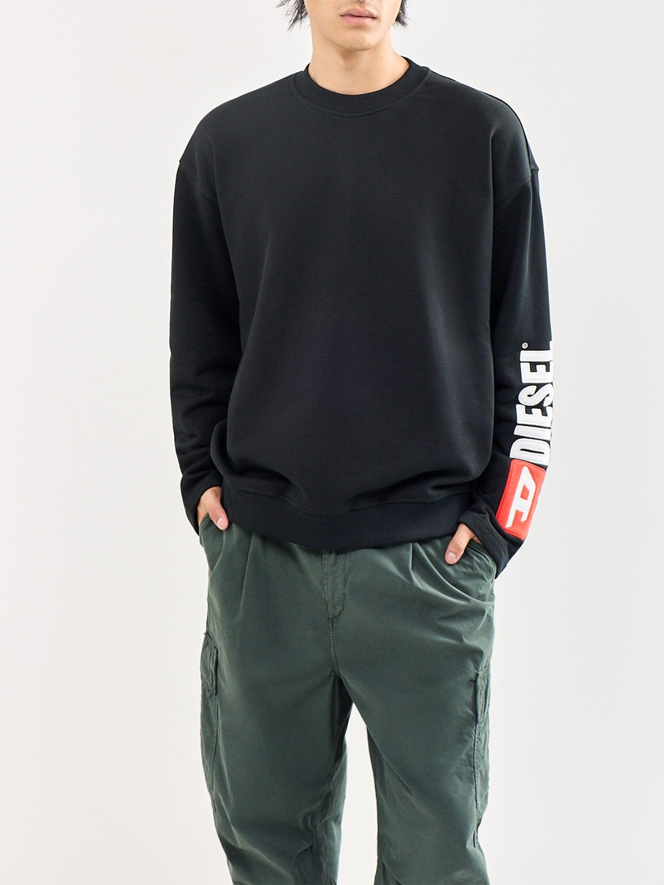 Diesel S - BOXT Diesel Logo Sleeve Sweatshirt Black