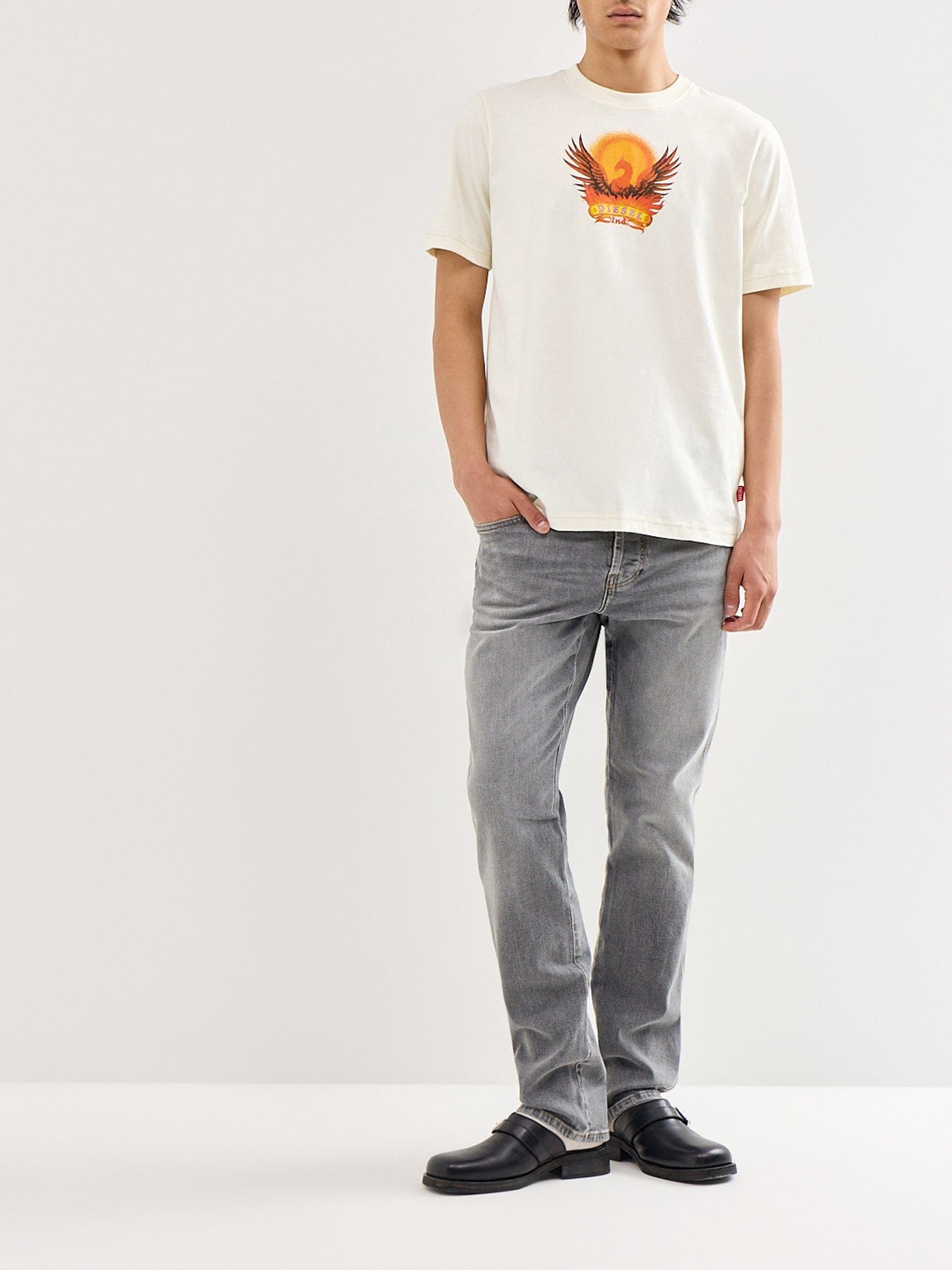Diesel Phoenix Graphic Cotton T - Shirt Cream
