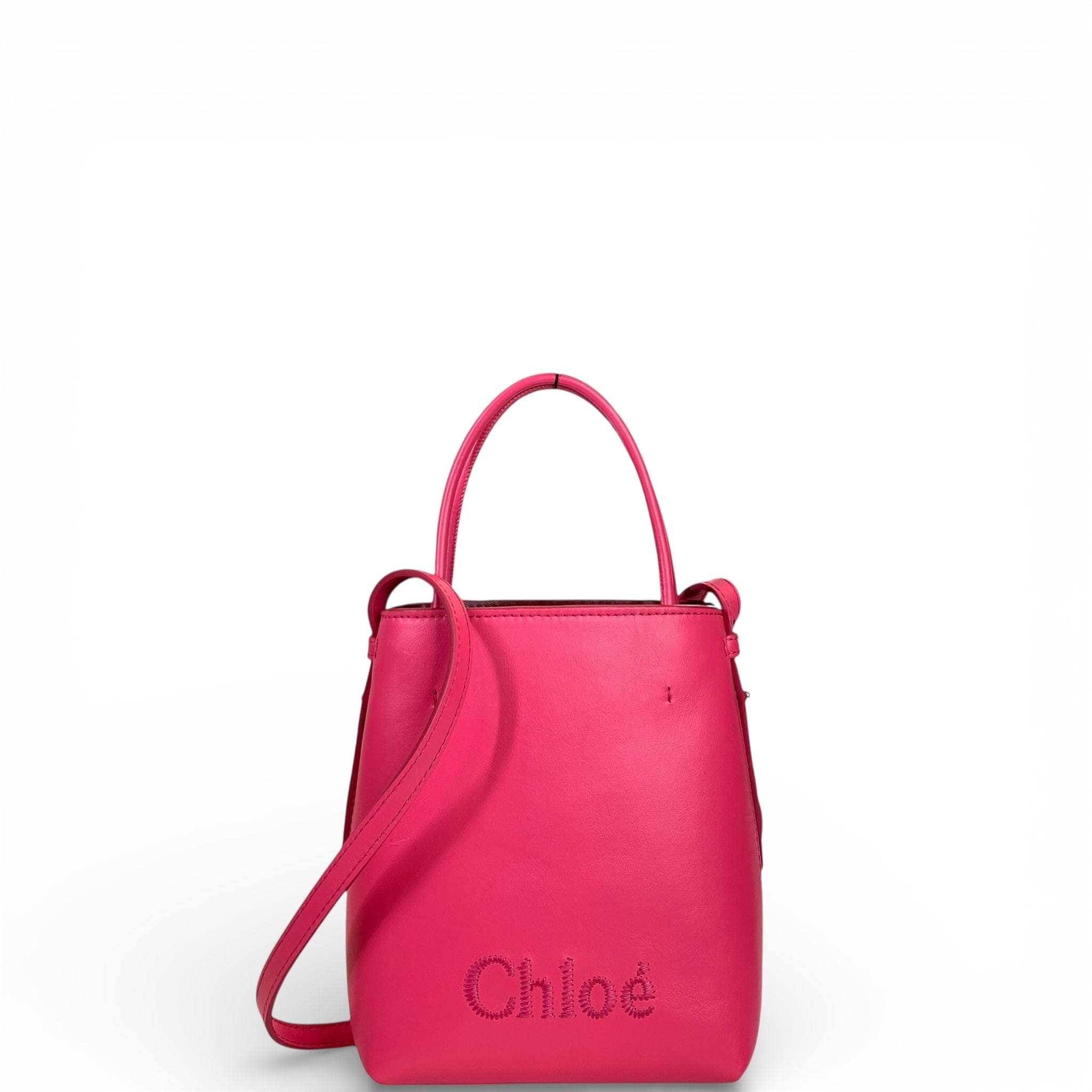 Chloé's Sense Micro Tote Bag Pink Shiny Calfskin