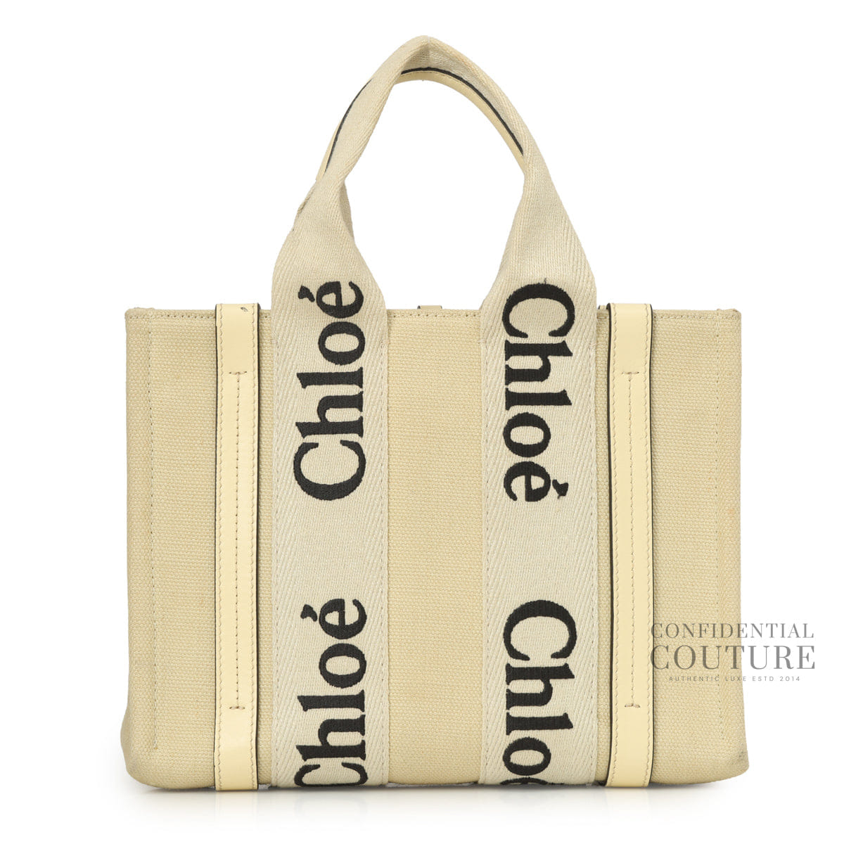 Chloe Beige Canvas/Leather Small Woody Tote Bag