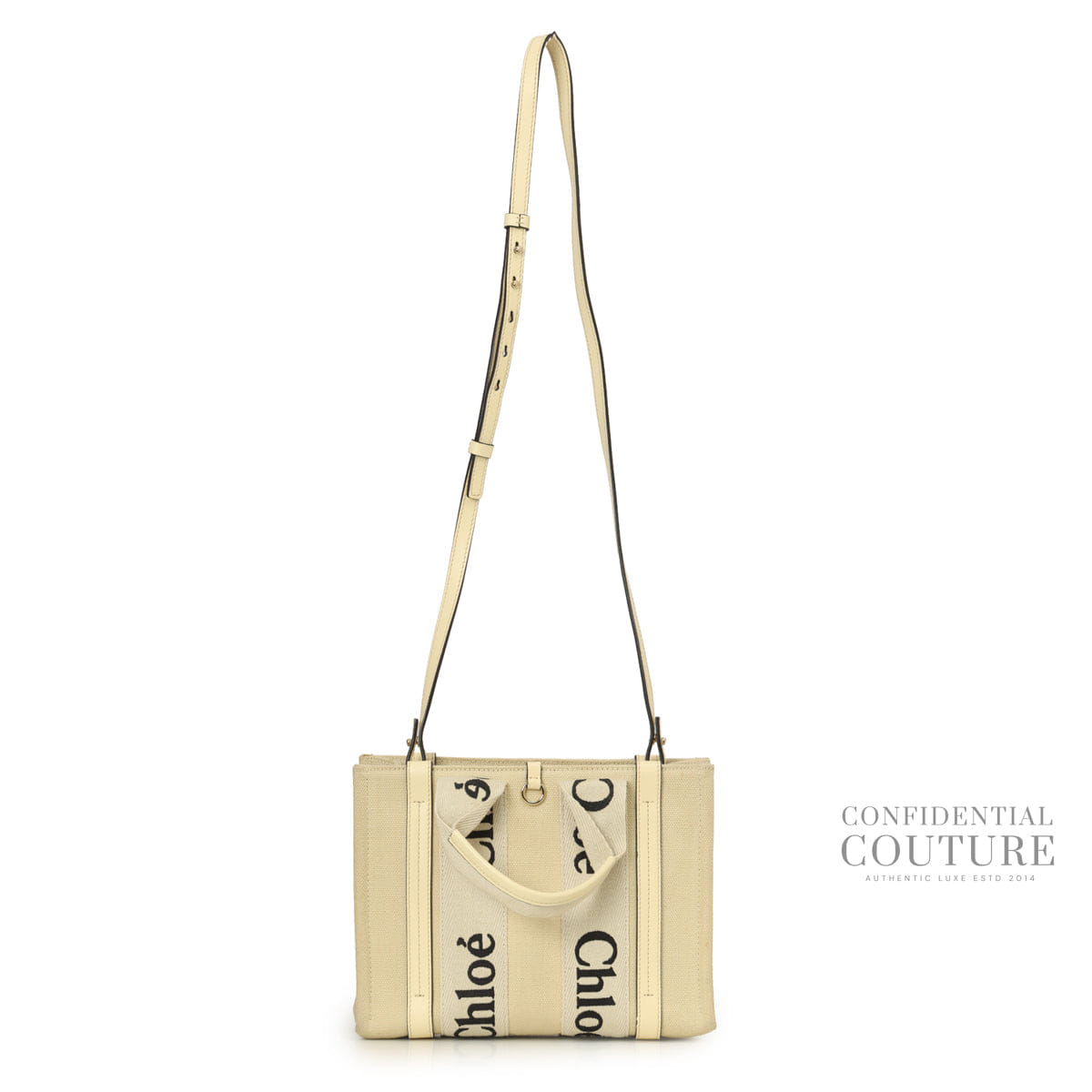 Chloe Beige Canvas/Leather Small Woody Tote Bag
