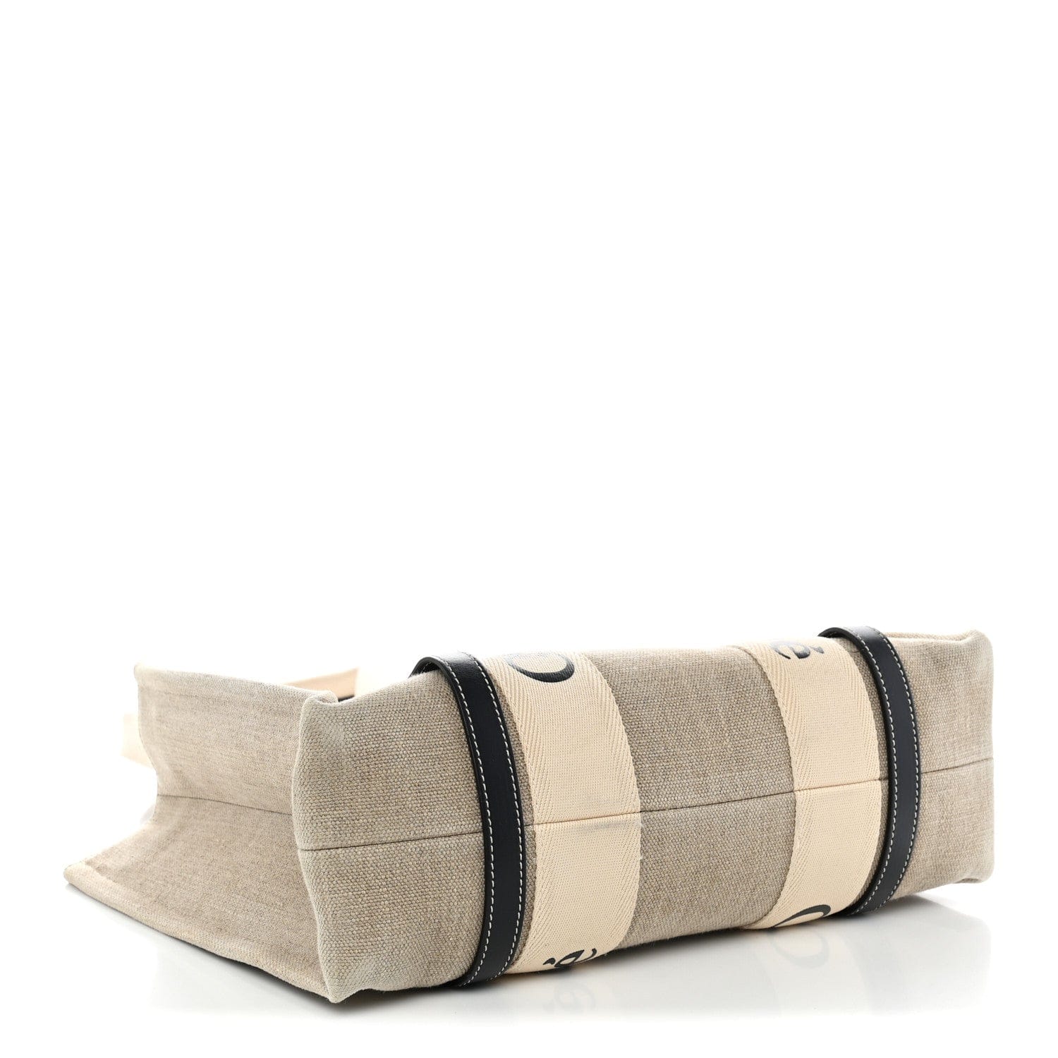 Chloe Linen Calfskin Medium Woody Ribbon Tote White Blue