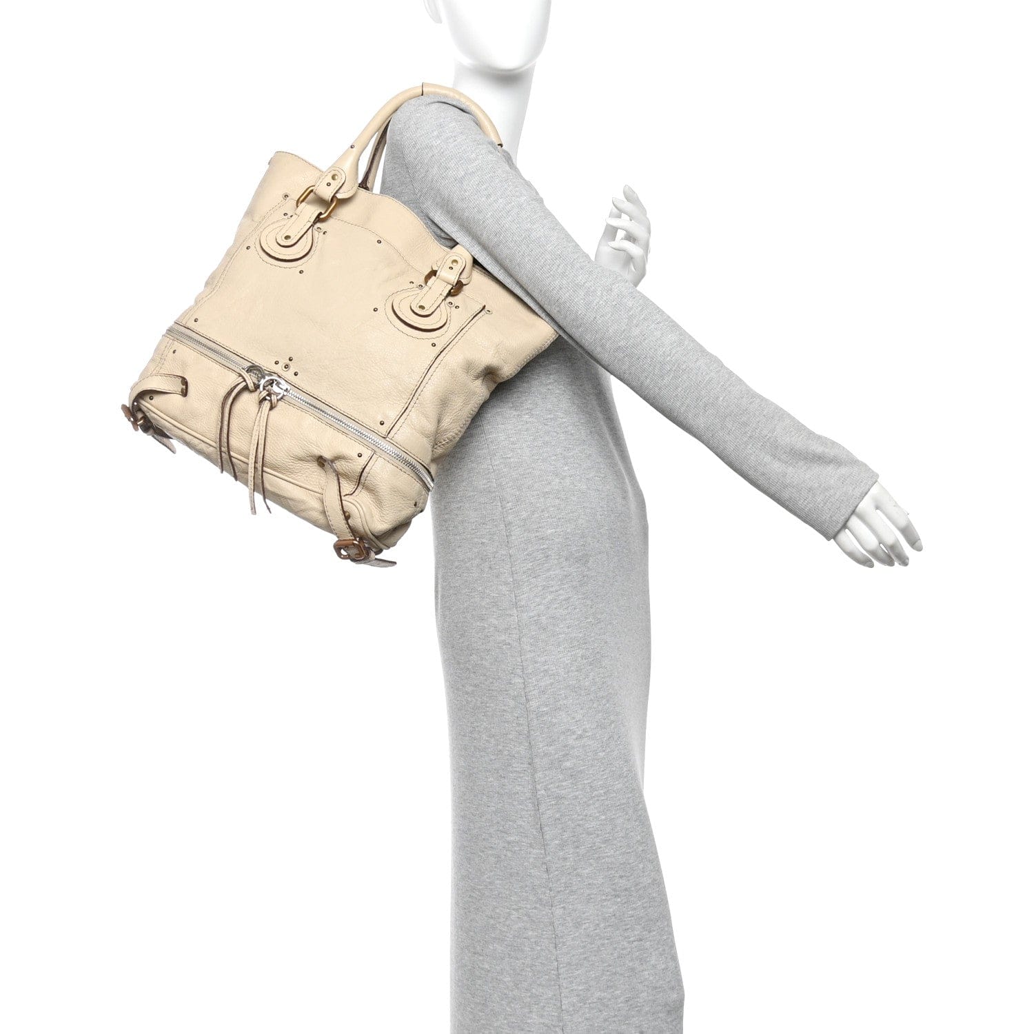 Chloe Grained Calfskin Paddington Shopping Tote Beige