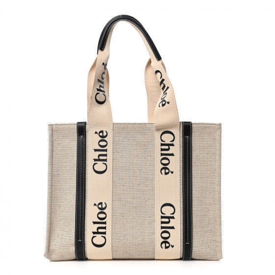 Chloe Cotton Calfskin Medium Woody Ribbon Tote White Blue