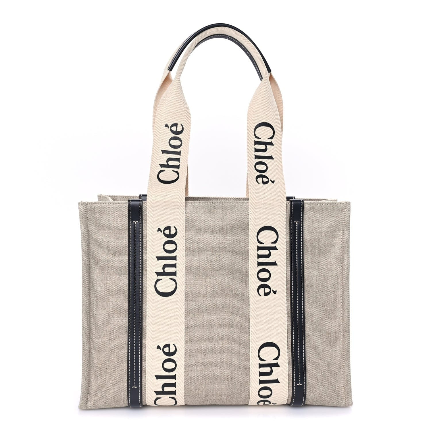 Chloe Cotton Calfskin Medium Woody Ribbon Tote White Blue