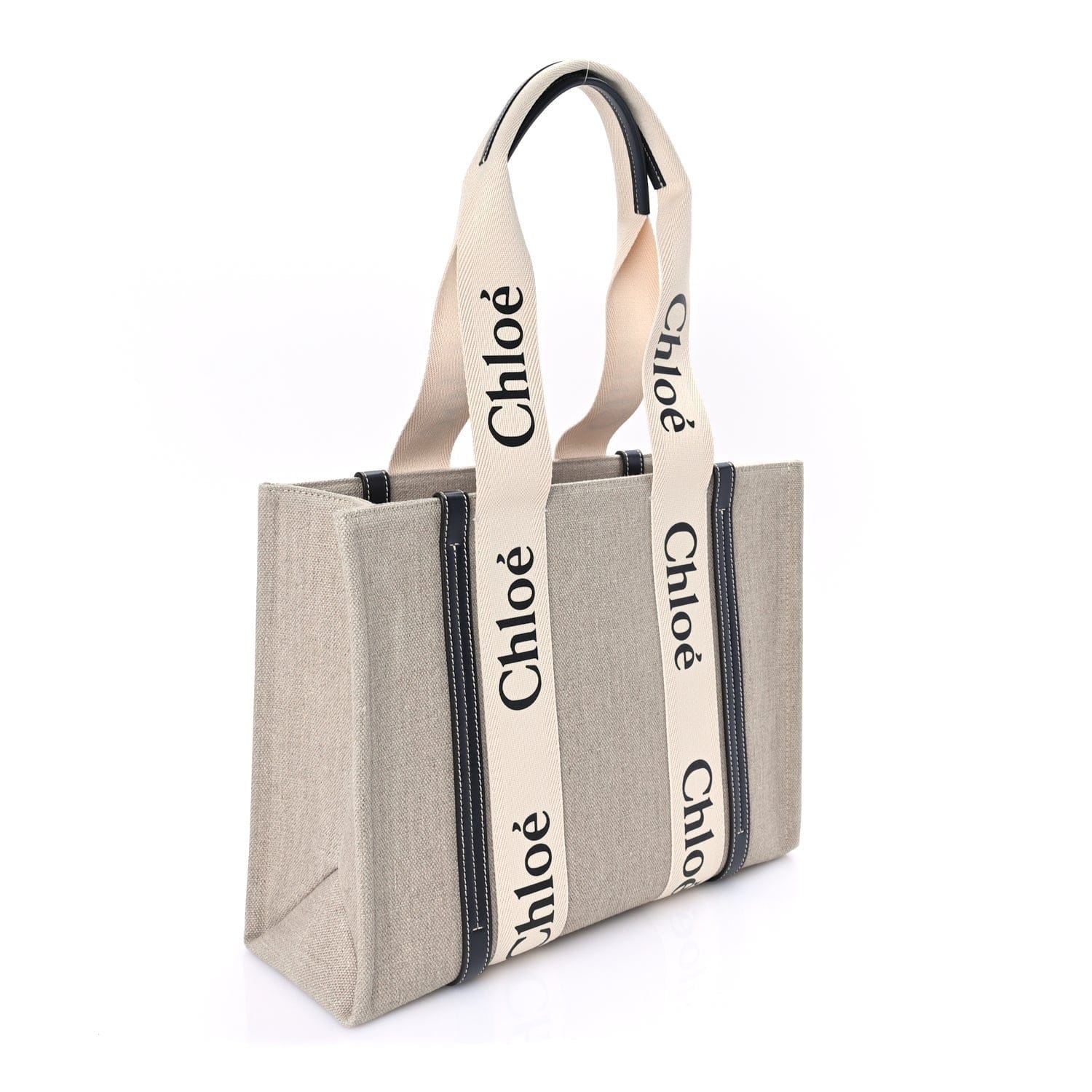 Chloe Cotton Calfskin Medium Woody Ribbon Tote White Blue