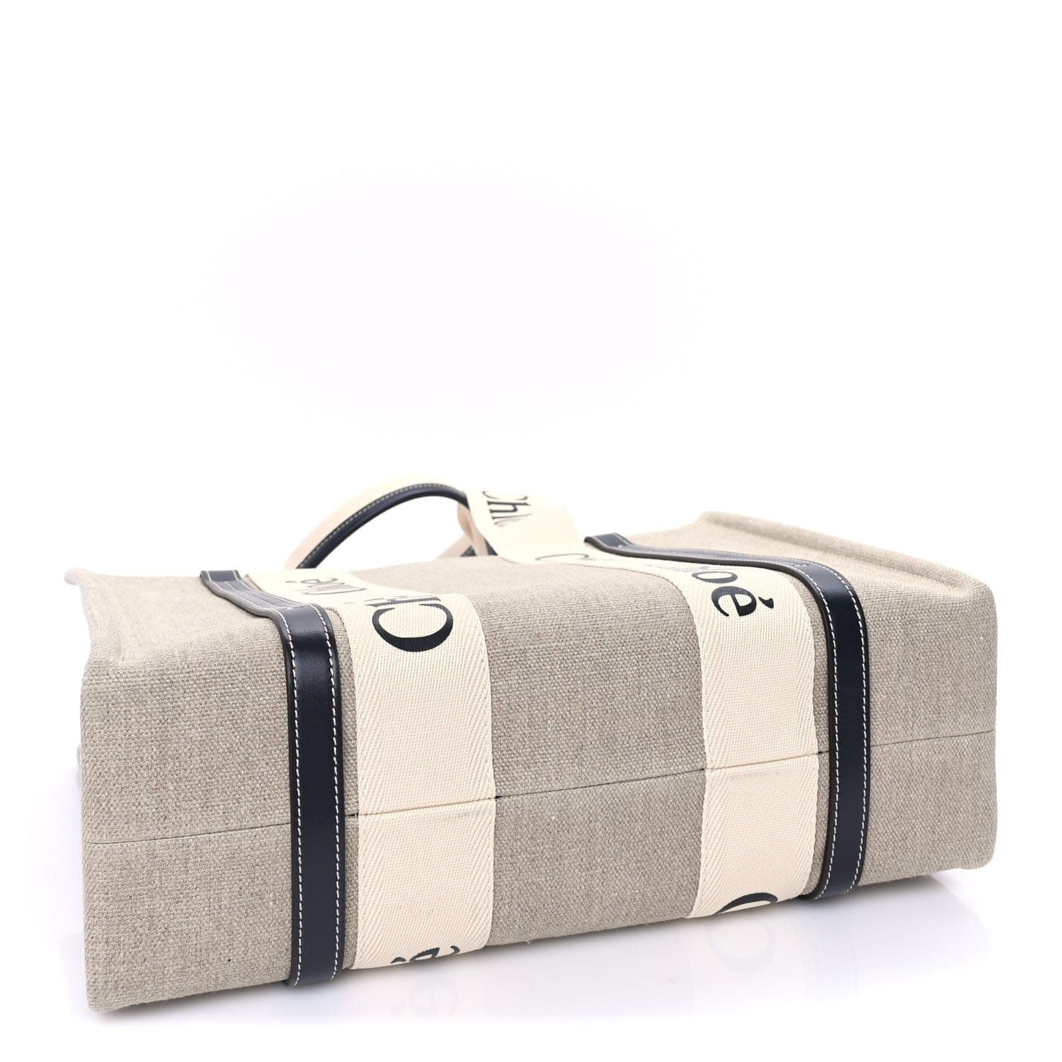 Chloe Cotton Calfskin Medium Woody Ribbon Tote White Blue