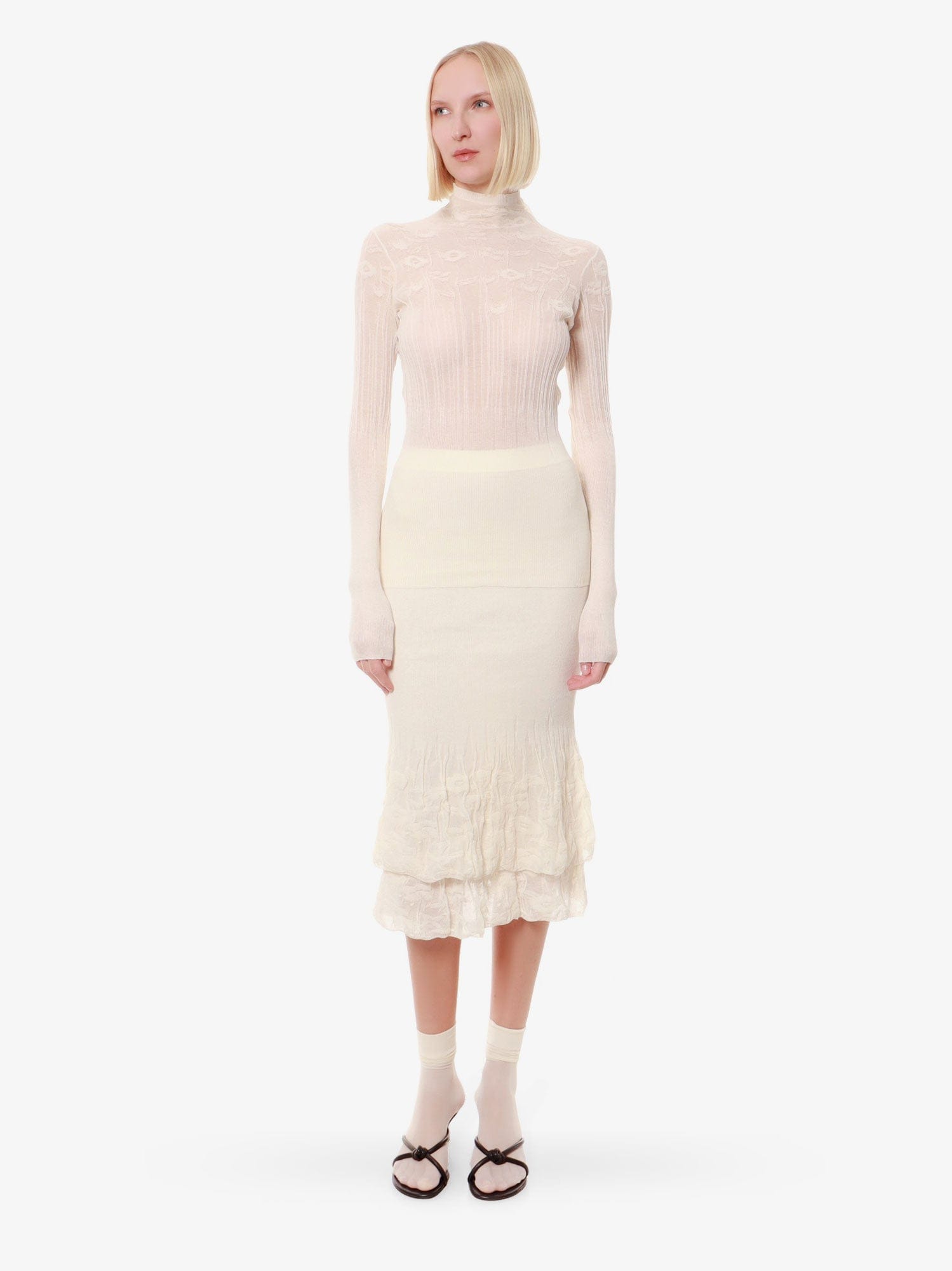 Bottega Veneta 2 in 1 cotton blend skirt with floral embroidery