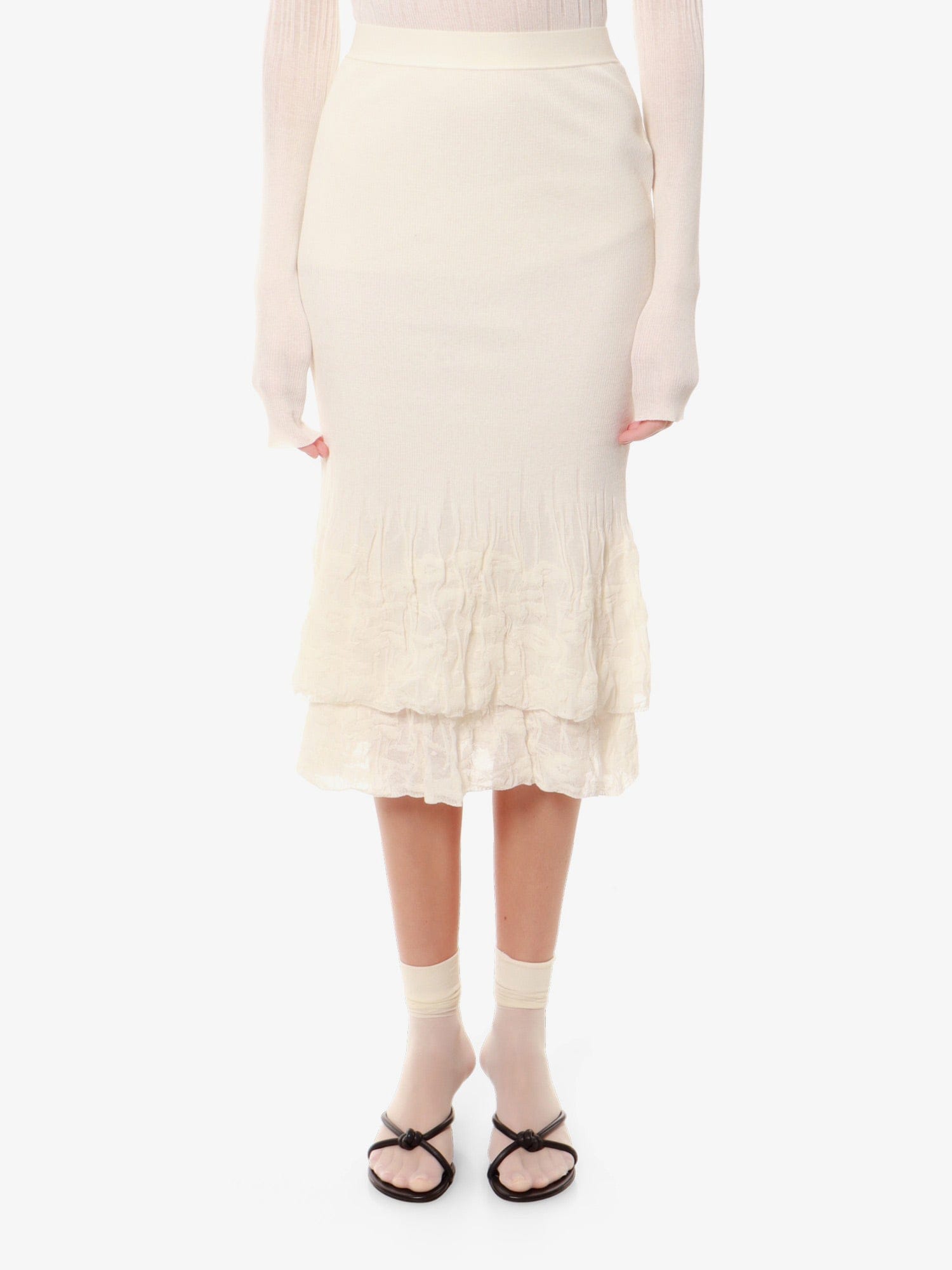Bottega Veneta 2 in 1 cotton blend skirt with floral embroidery