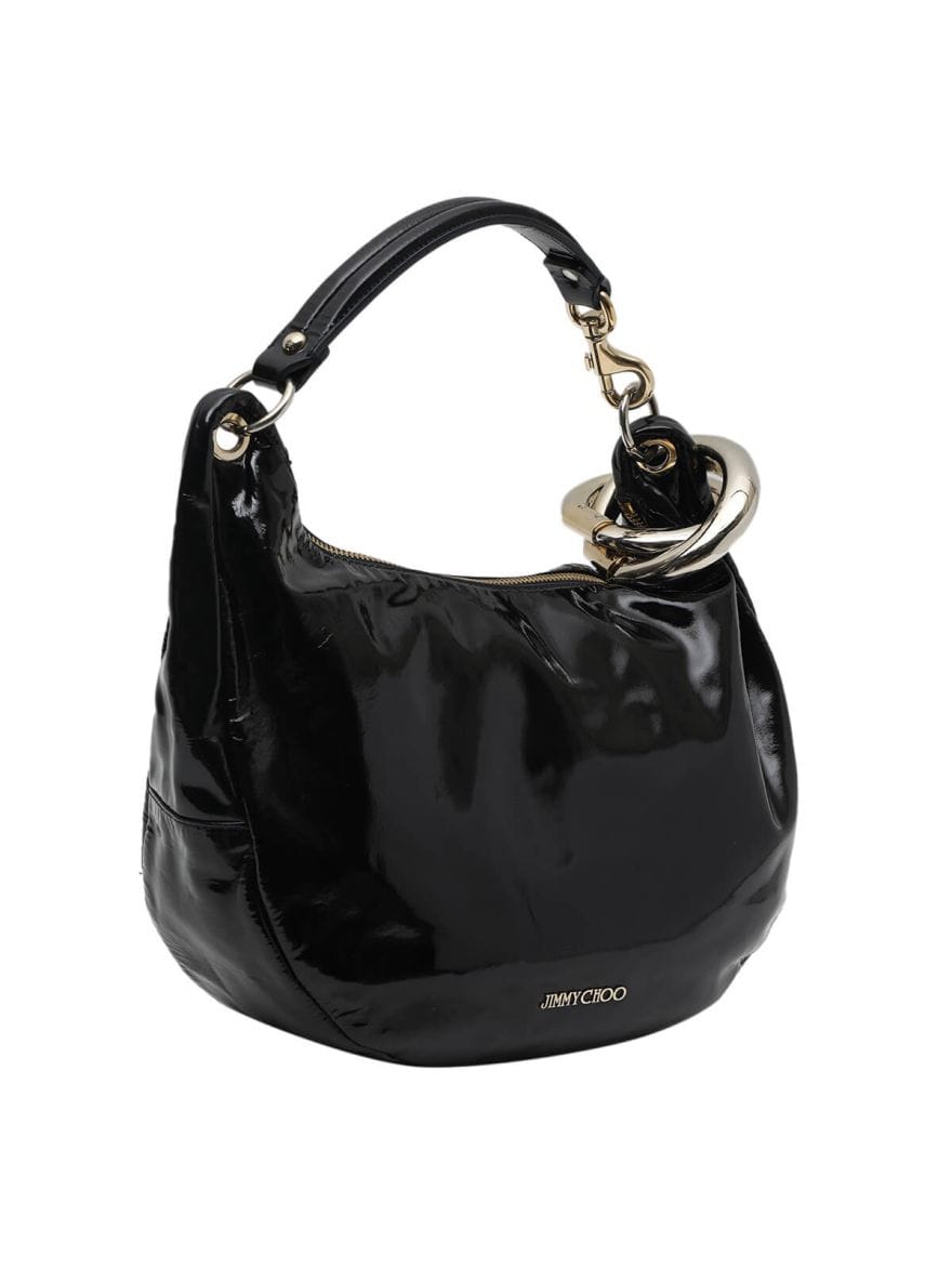 Jimmy Choo Black Patent Leather Ring Shoulder Bag