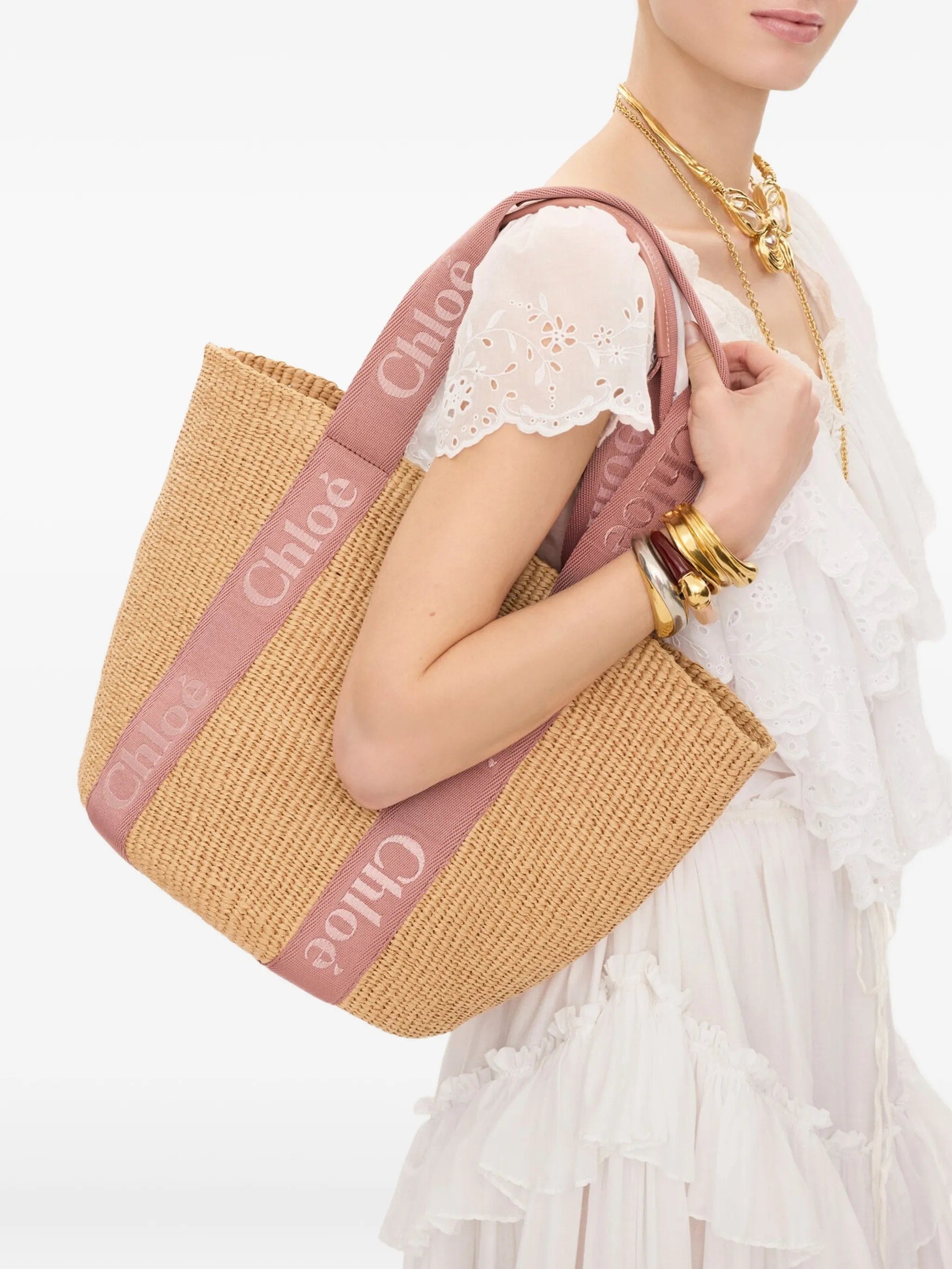 Chloé large Woody logo - embroidered tote bag