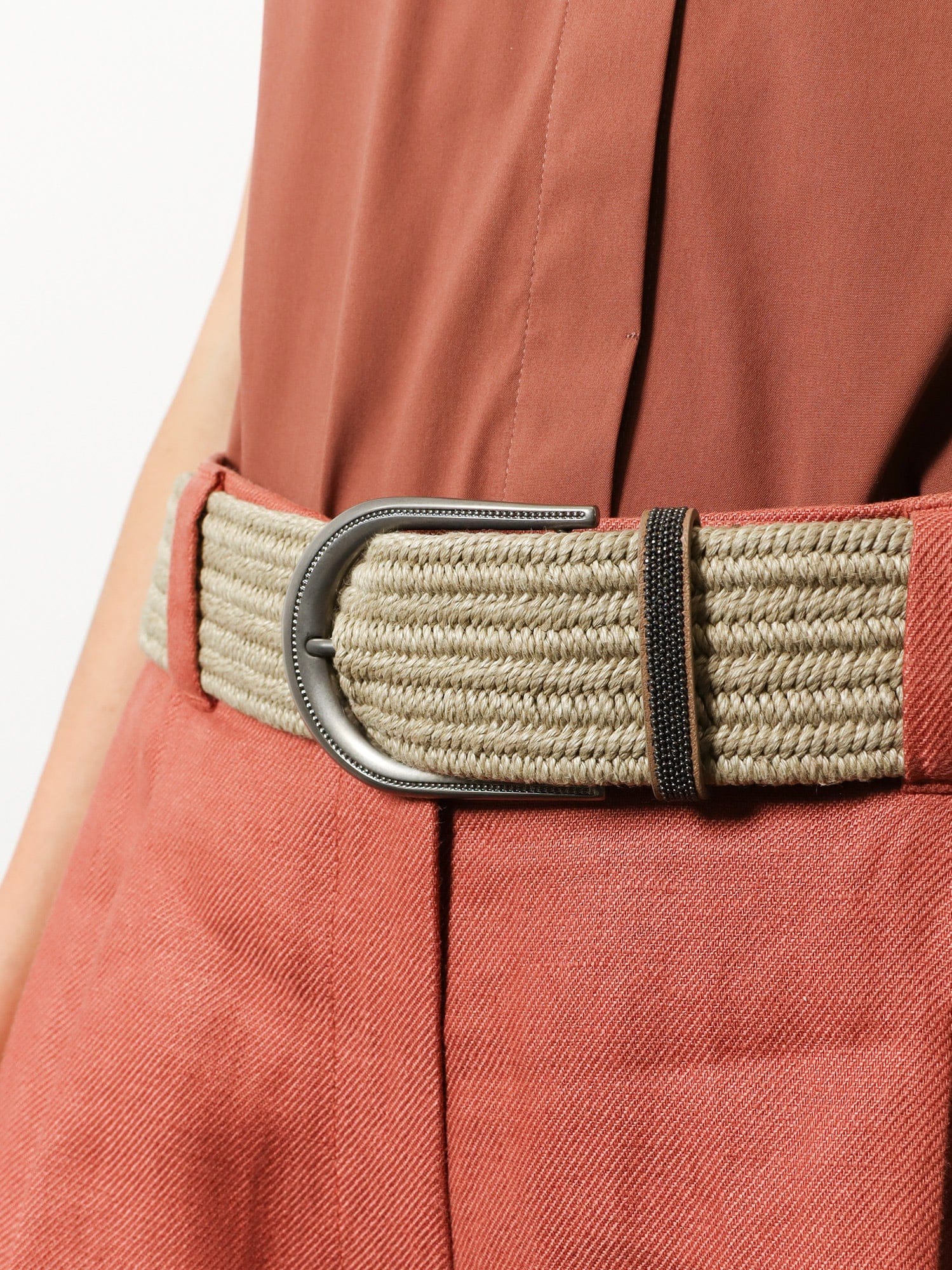Brunello Cucinelli Linen belt with Shiny Loop detail