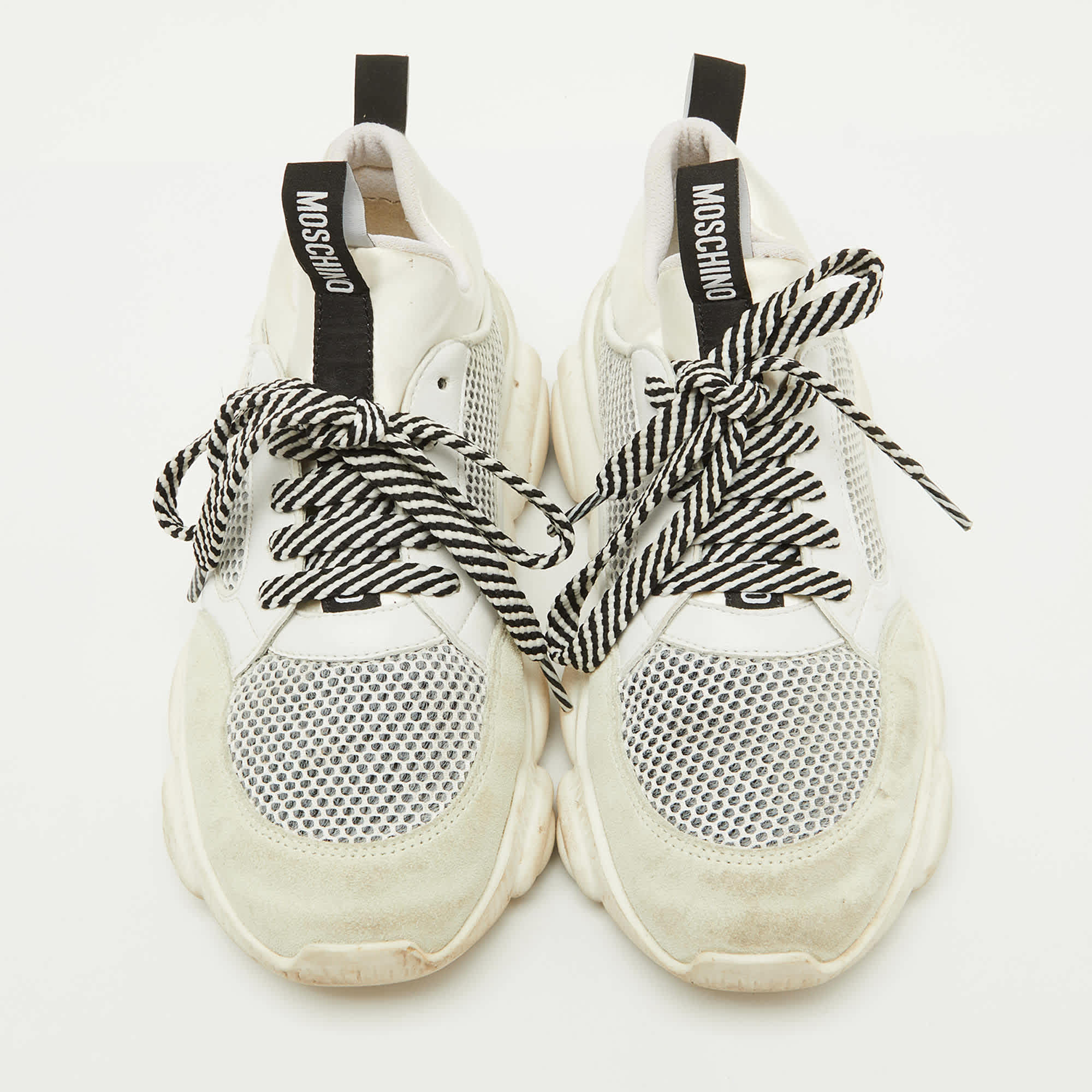 Moschino White Leather And Mesh Teddy Run Low Top Sneakers