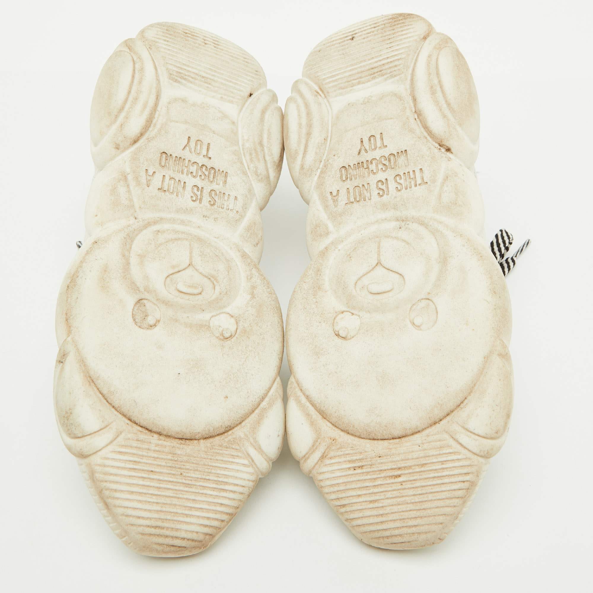 Moschino White Leather And Mesh Teddy Run Low Top Sneakers