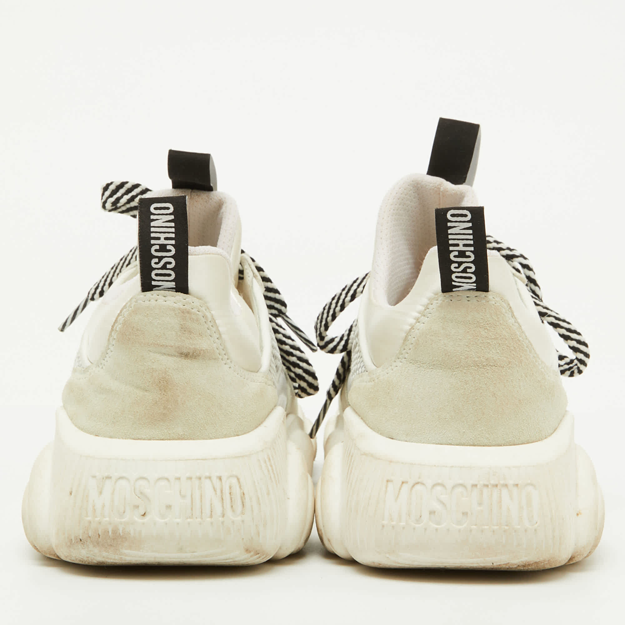 Moschino White Leather And Mesh Teddy Run Low Top Sneakers