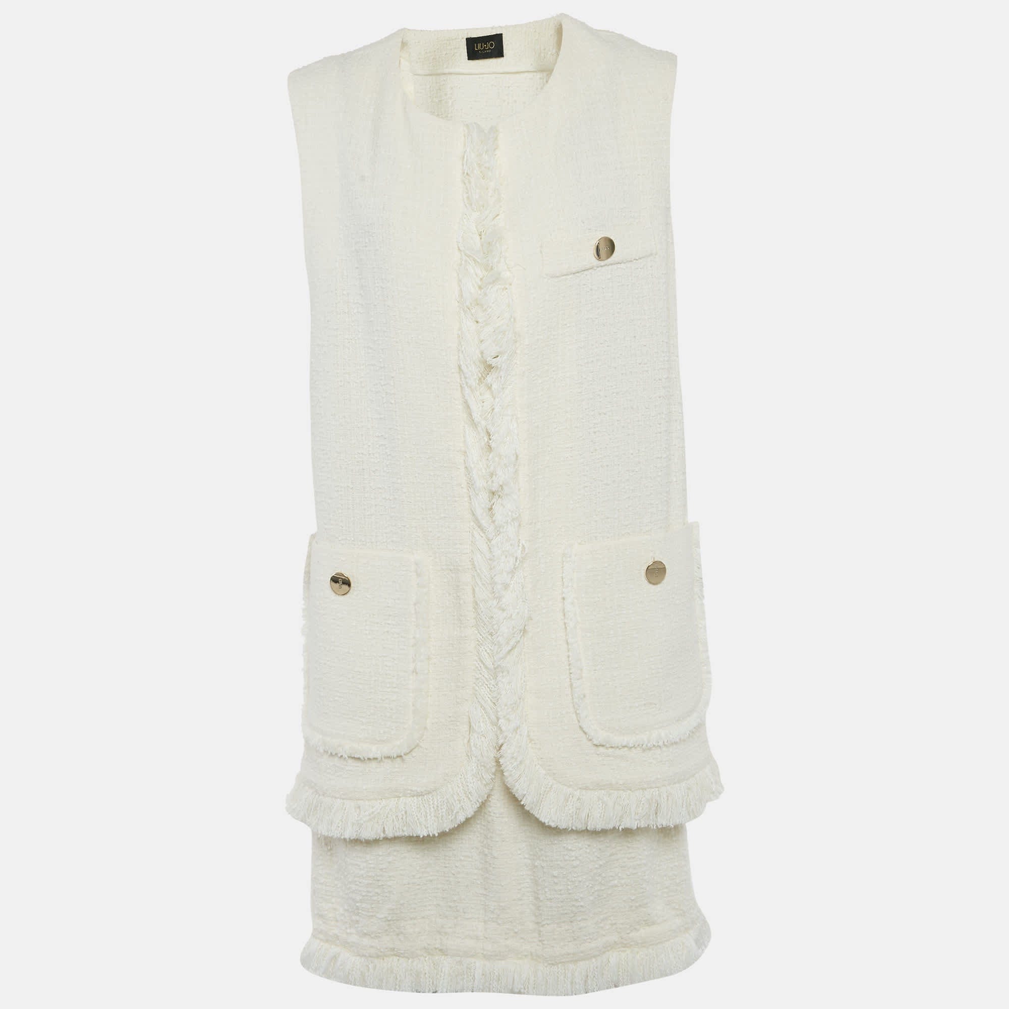 Off-White Liu Jo Off - White Boucle Sleeveless Jacket And Skirt Set