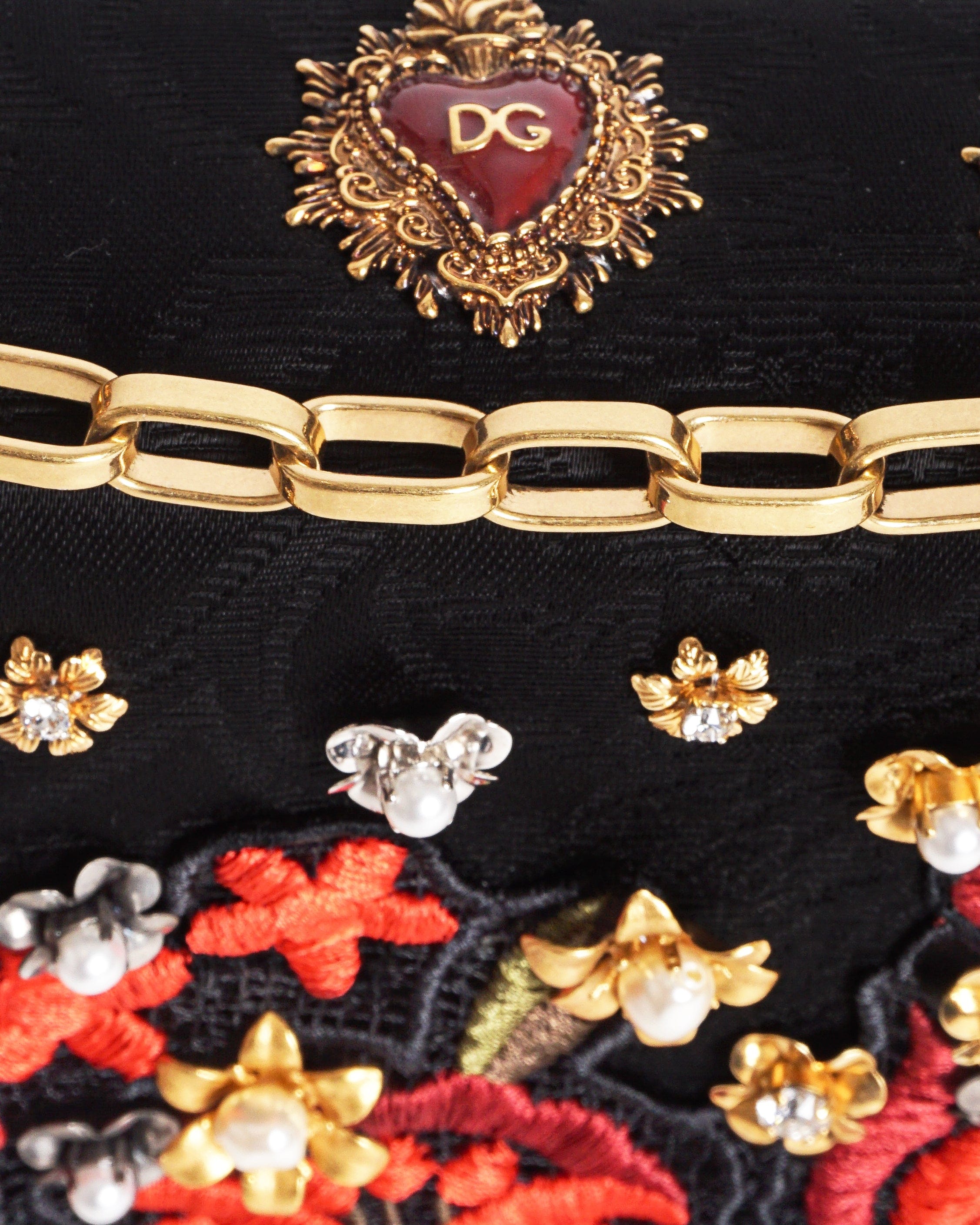 Dolce & Gabbana Black Rose Embellished Brocade Shoulder Bag