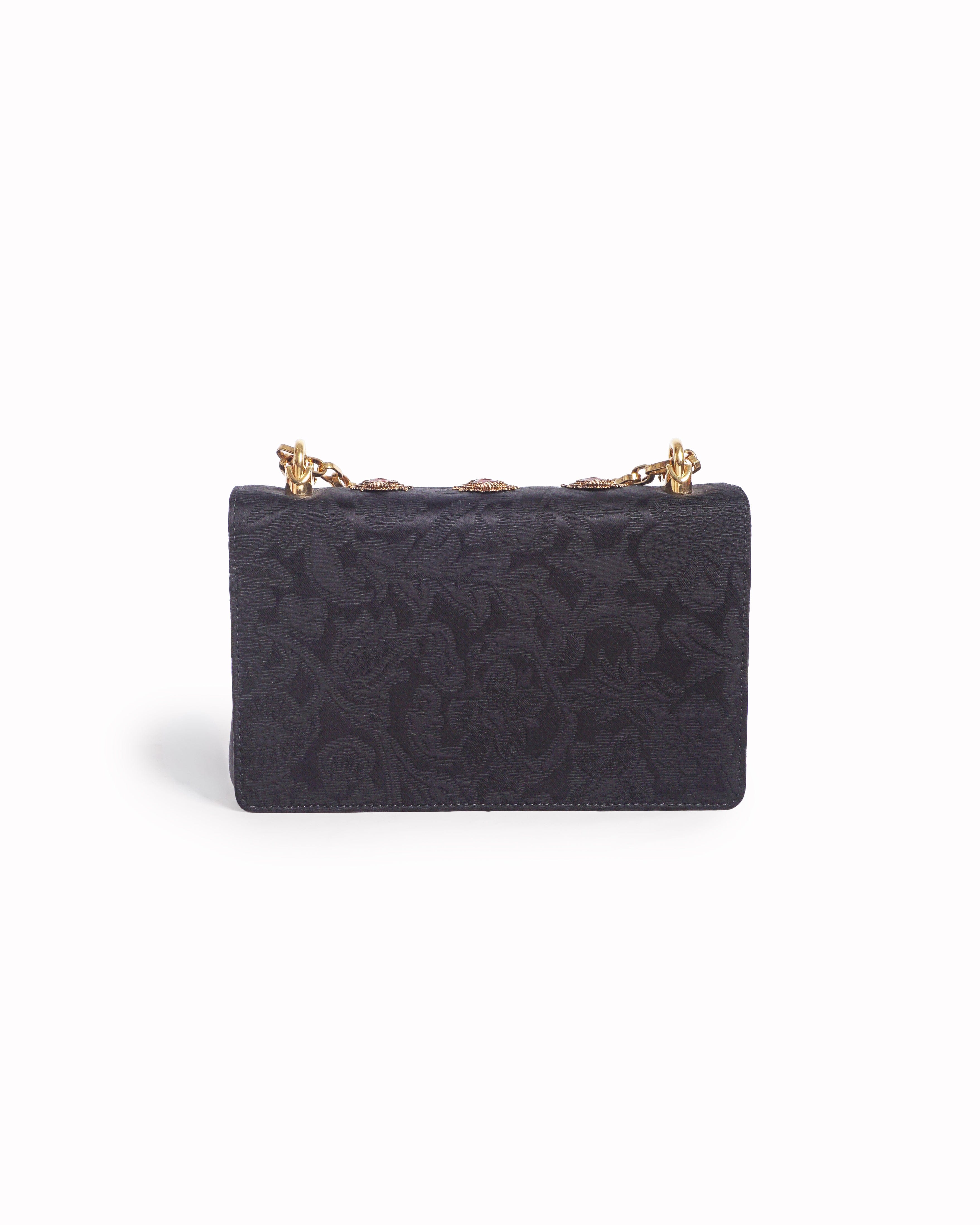 Dolce & Gabbana Black Rose Embellished Brocade Shoulder Bag