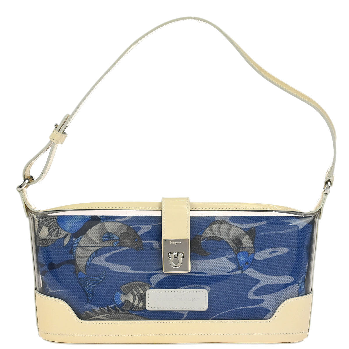 Salvatore Ferragamo Blue PVC Gancini Fish Print Handbag