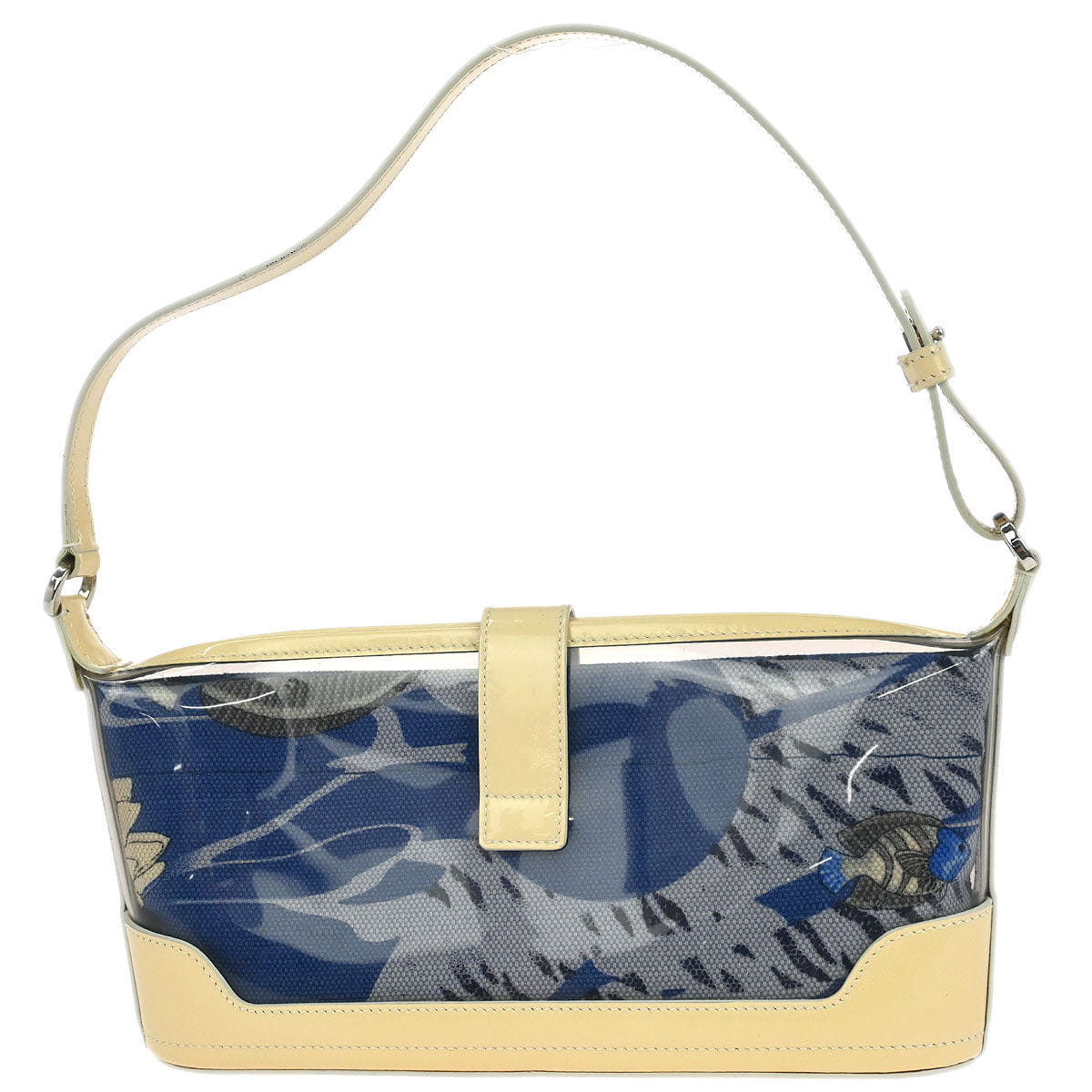 Salvatore Ferragamo Blue PVC Gancini Fish Print Handbag