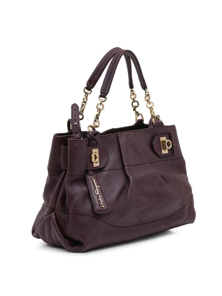 Salvatore Ferragamo Purple Gancini Leather Handbag with Strap