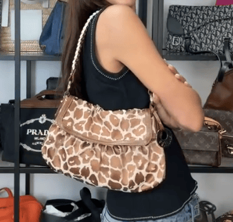 Fendi IB26040026 Fendi Chef Flap Medi Beige Animal Print Canvas