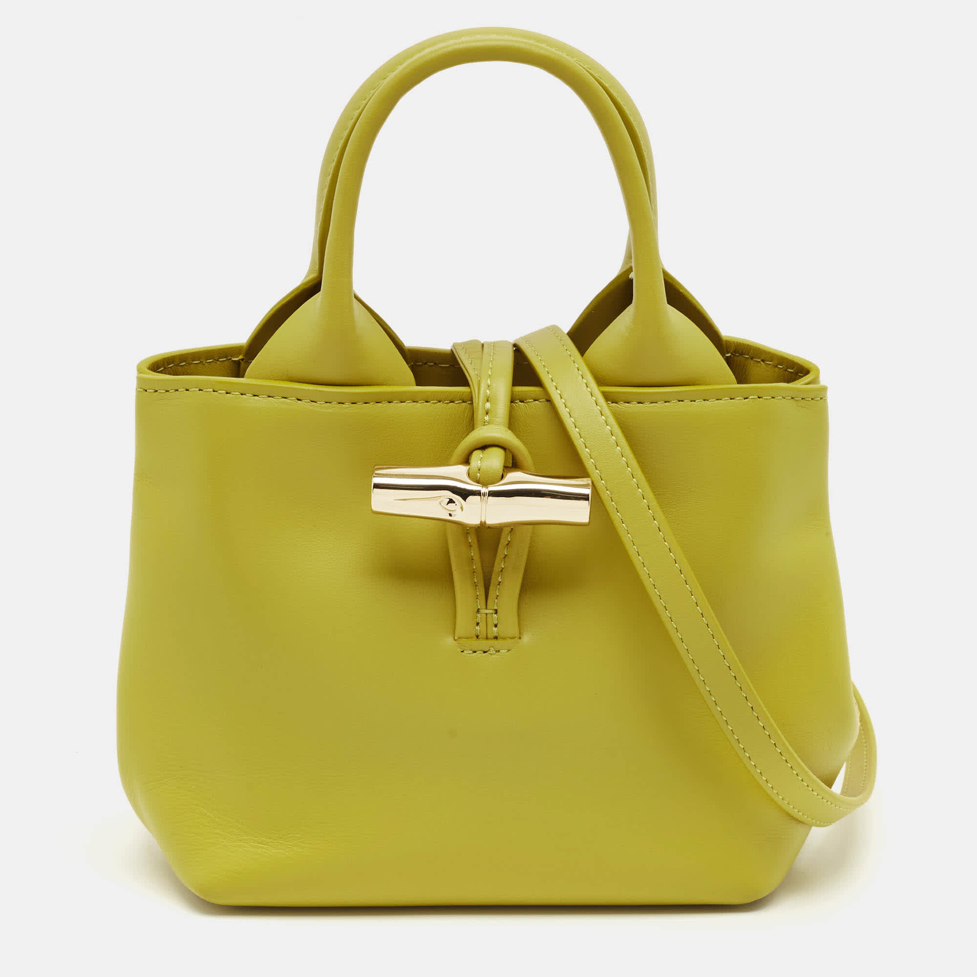 Longchamp Le Roseau Green Leather Totes Bag