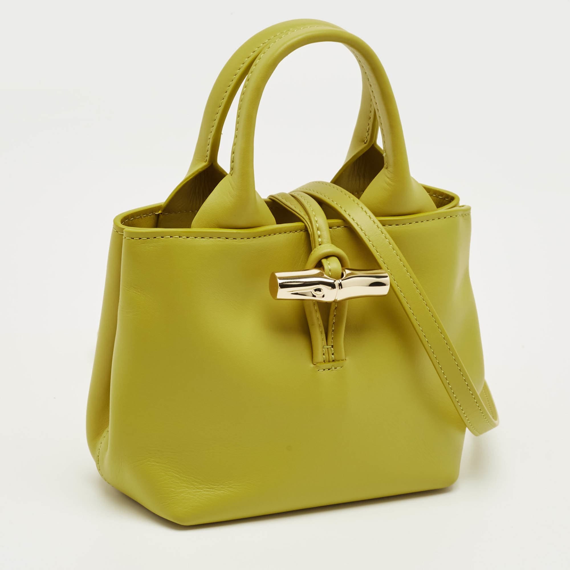 Longchamp Le Roseau Green Leather Totes Bag