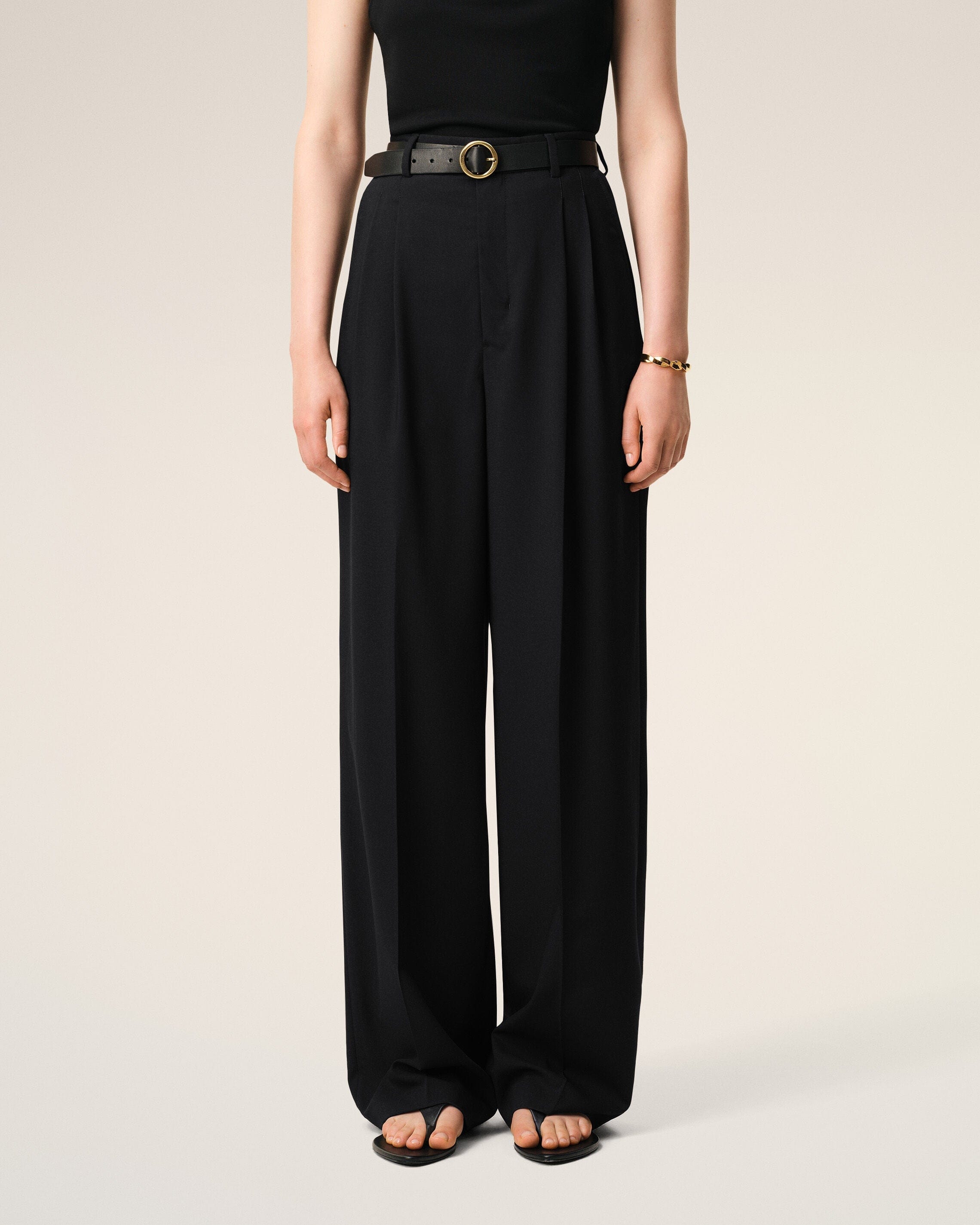 AMI Paris AmiParis Black New Wool High Waist Wide Trousers Women's