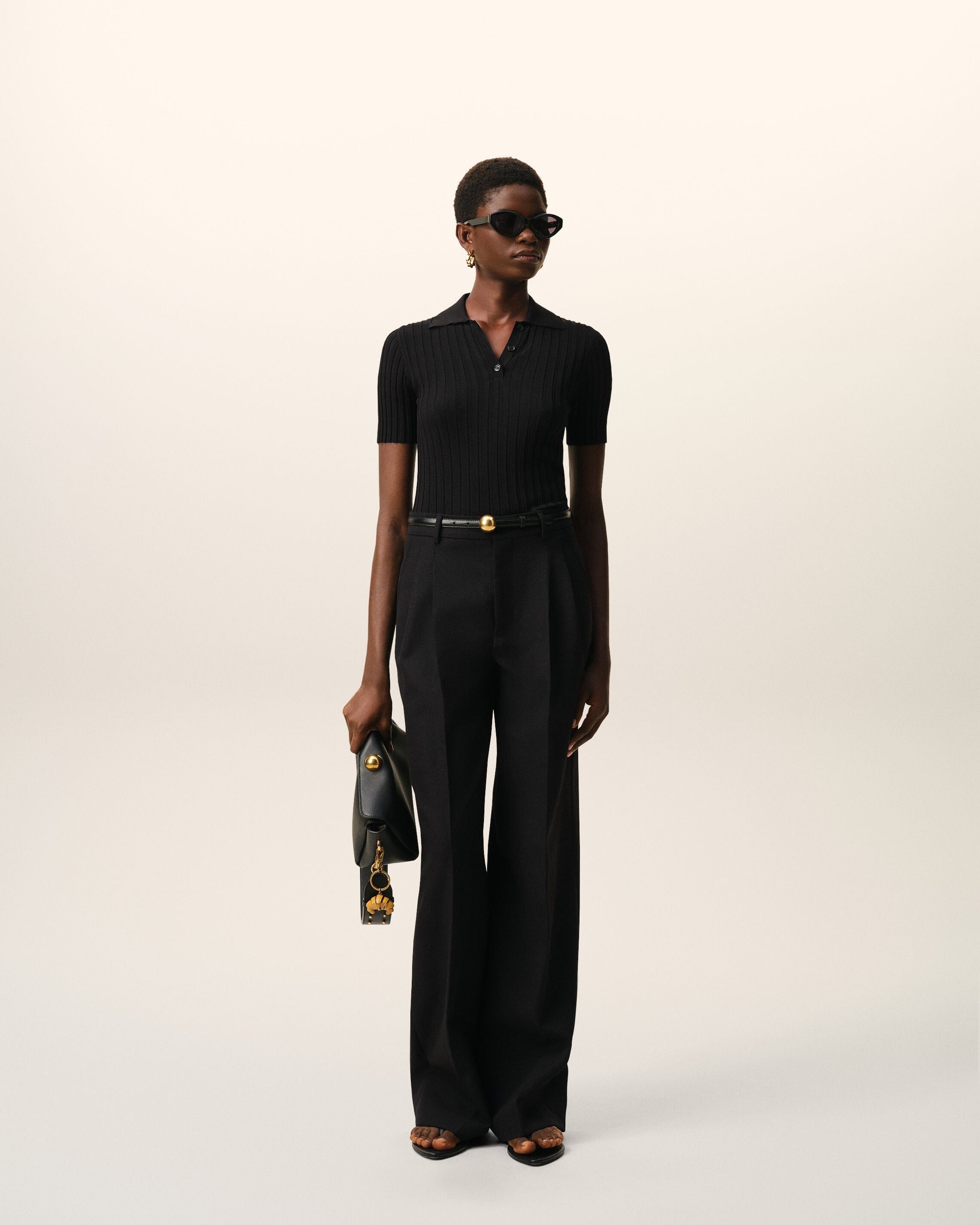 AMI Paris AmiParis Black New Wool Low Waist Wide Trousers Women's