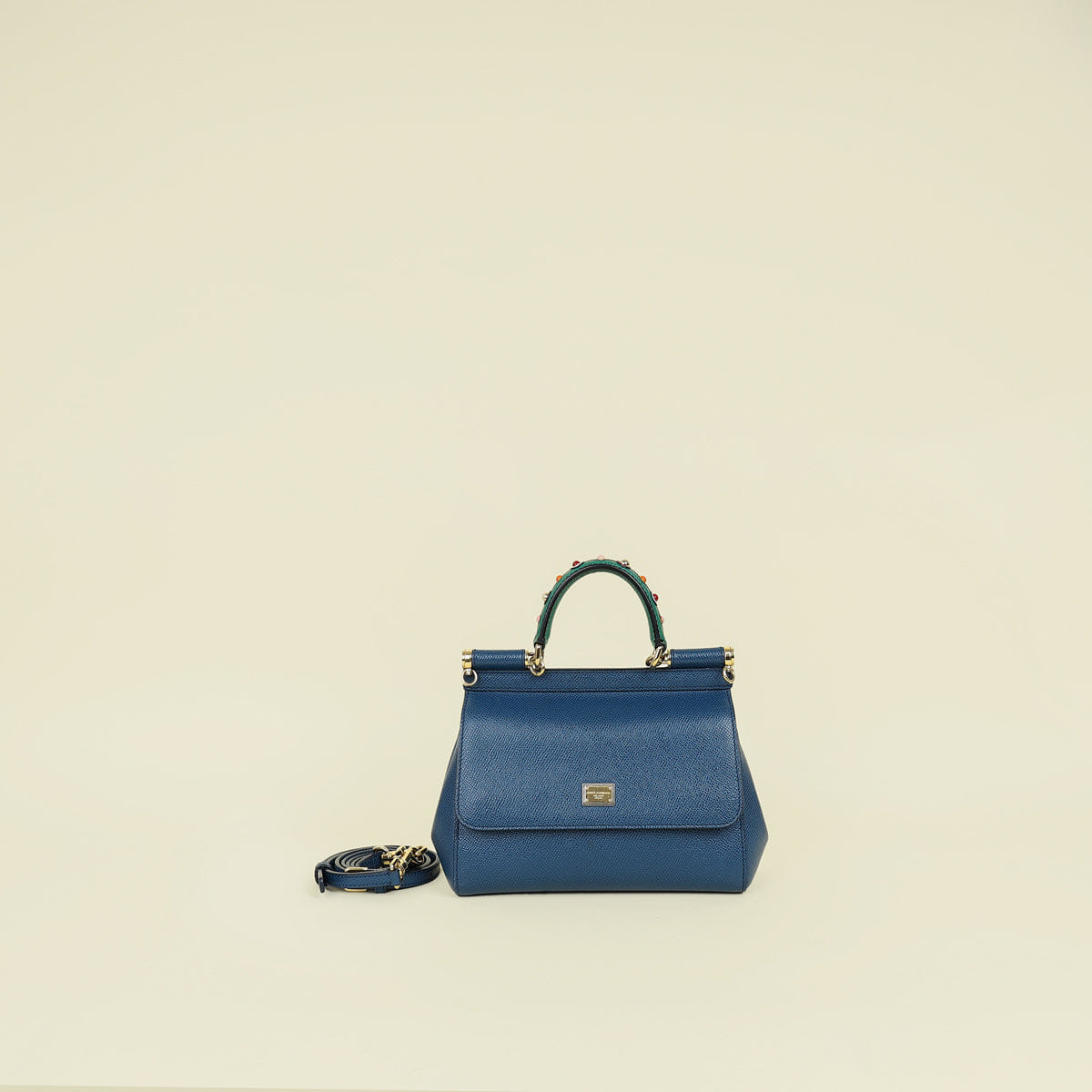 Dolce & Gabbana Blue Studded Handle Sicily Small Bag