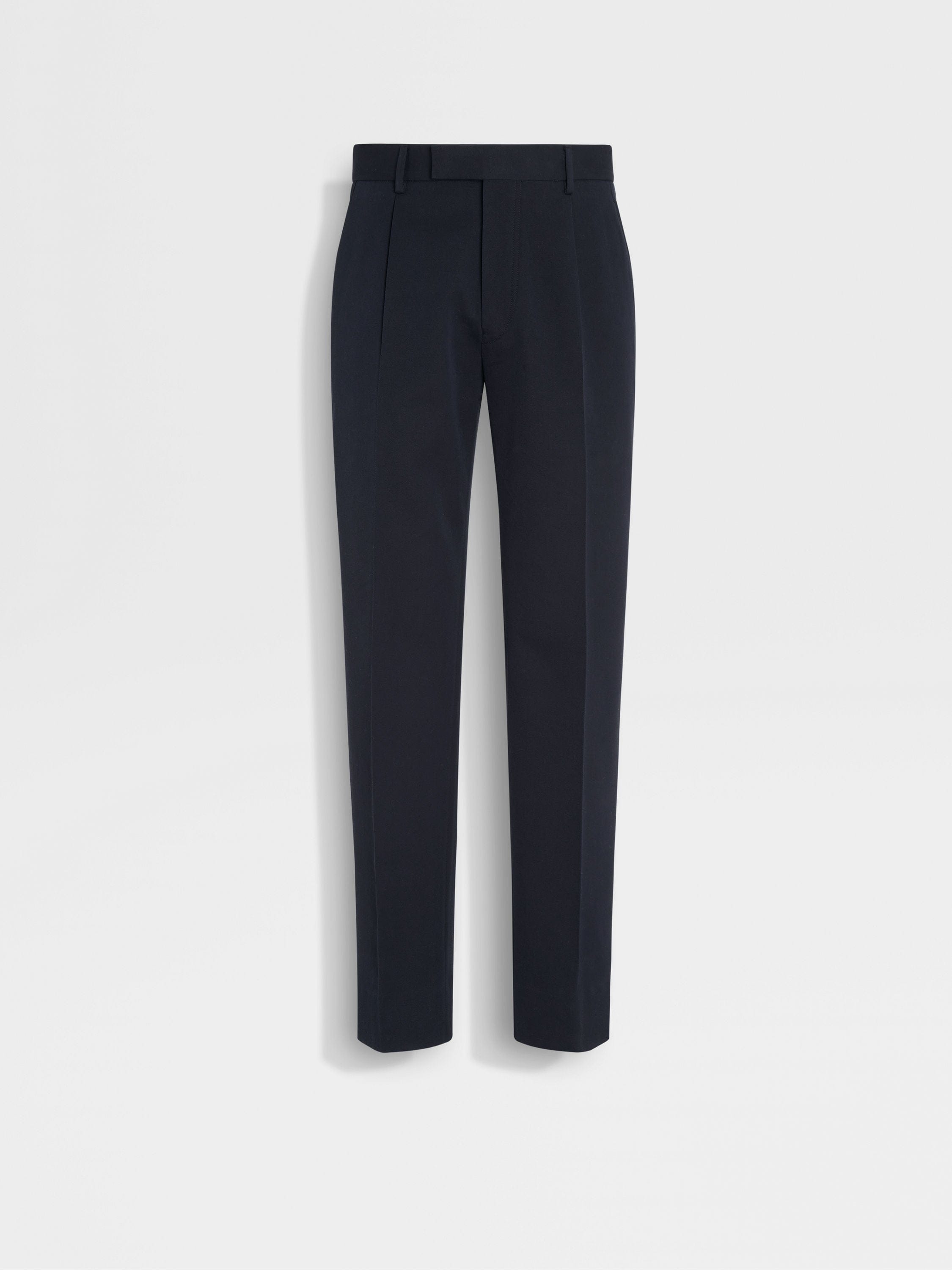 Zegna Navy Blue Cotton And Wool Pants