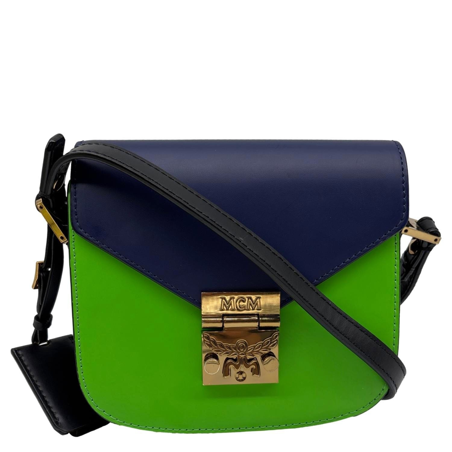 MCM Patricia Two - Tone Leather Crossbody Bag Navy Blue