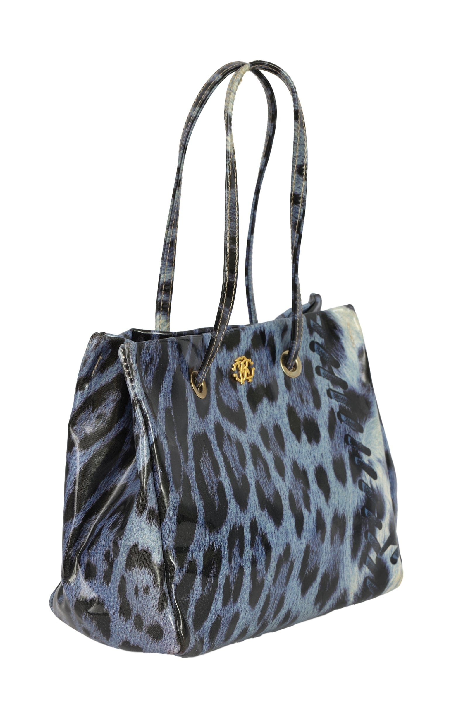 Roberto Cavalli Blue Leopard Print Handbag