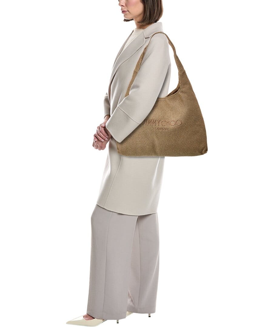 Jimmy Choo Beach Diamond Large Raffia Hobo Bag