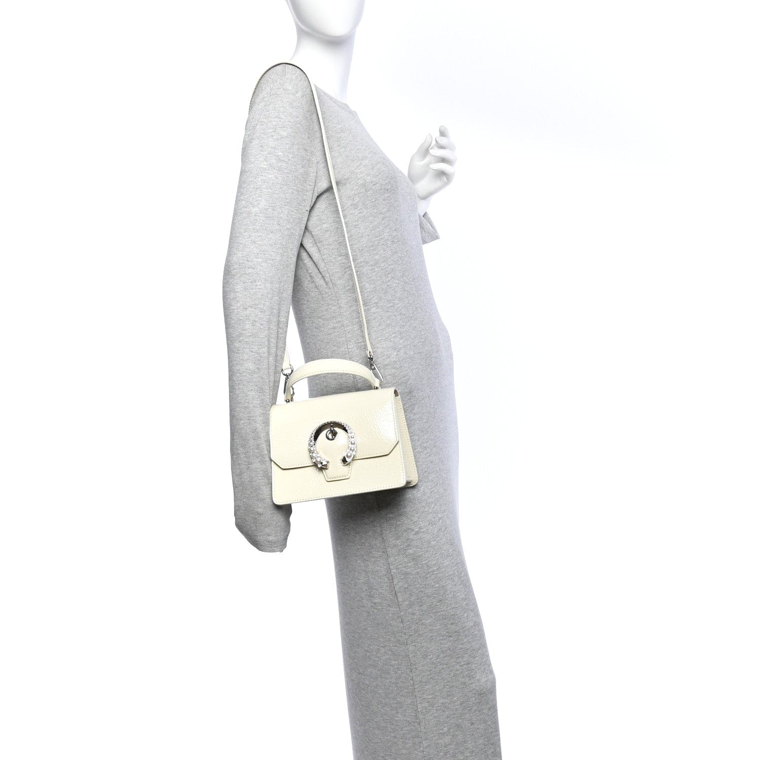 Jimmy Choo Textured Patent Calfskin Small Madeline Satchel Latte