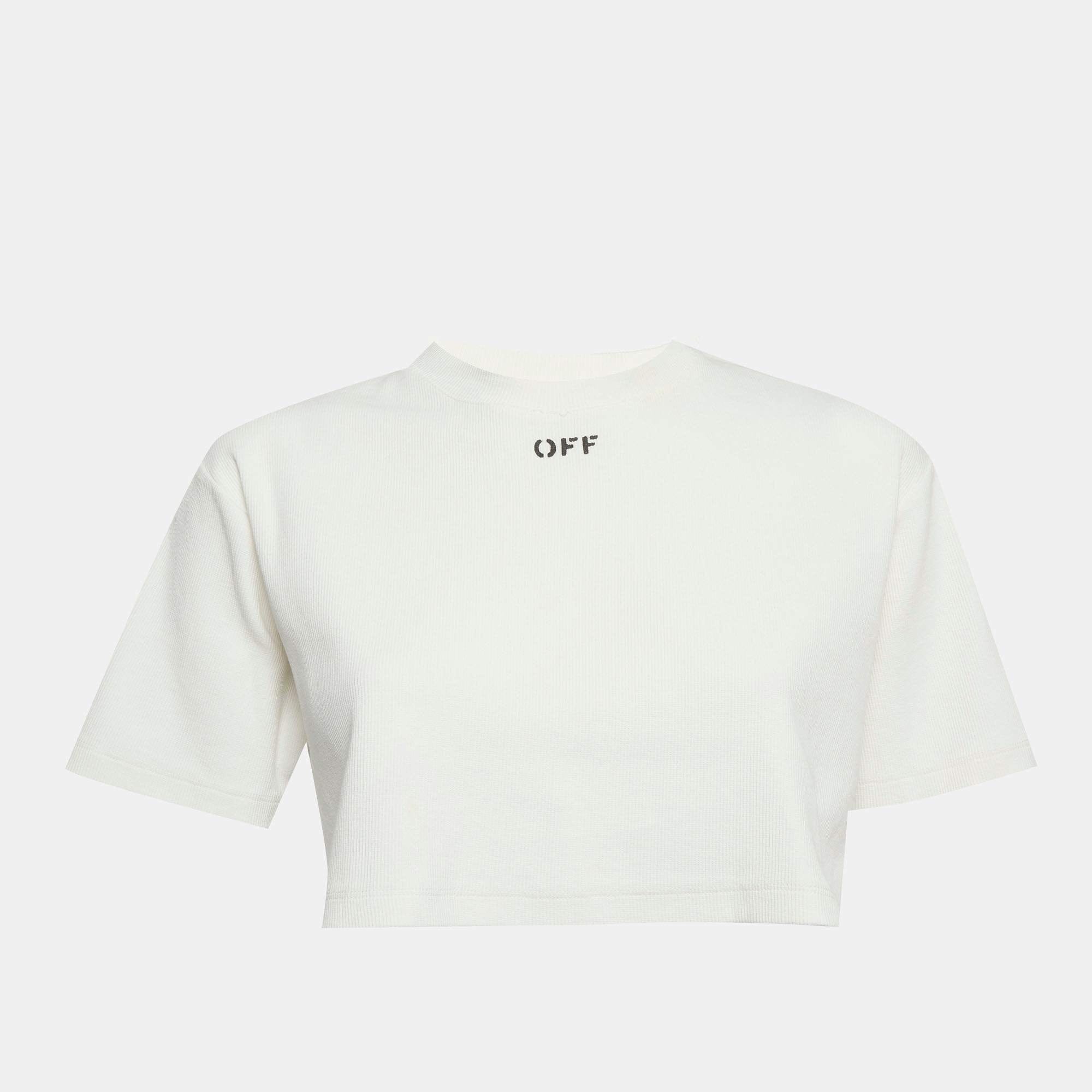 Off - White White Logo Rib Knit Crop Top