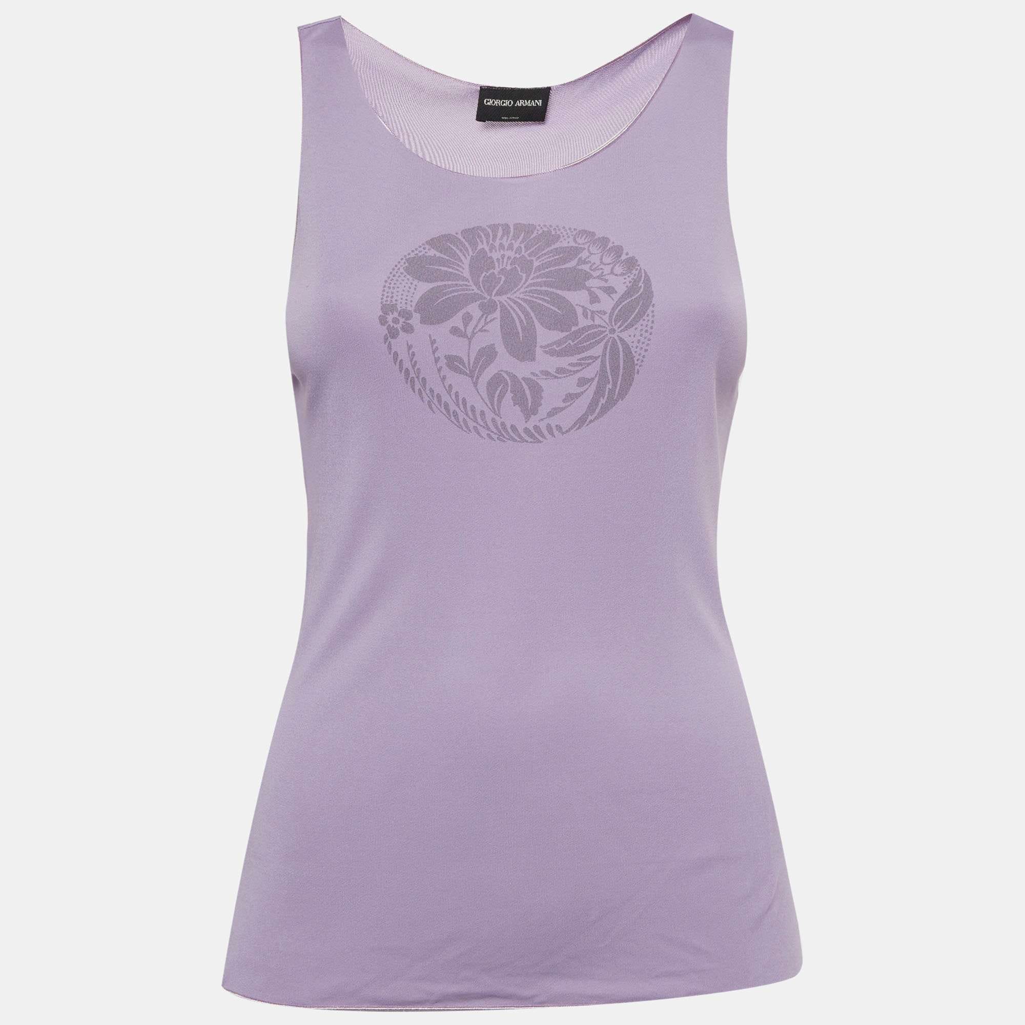 Giorgio Armani Purple Floral Graphic Jersey Knit Tank Top