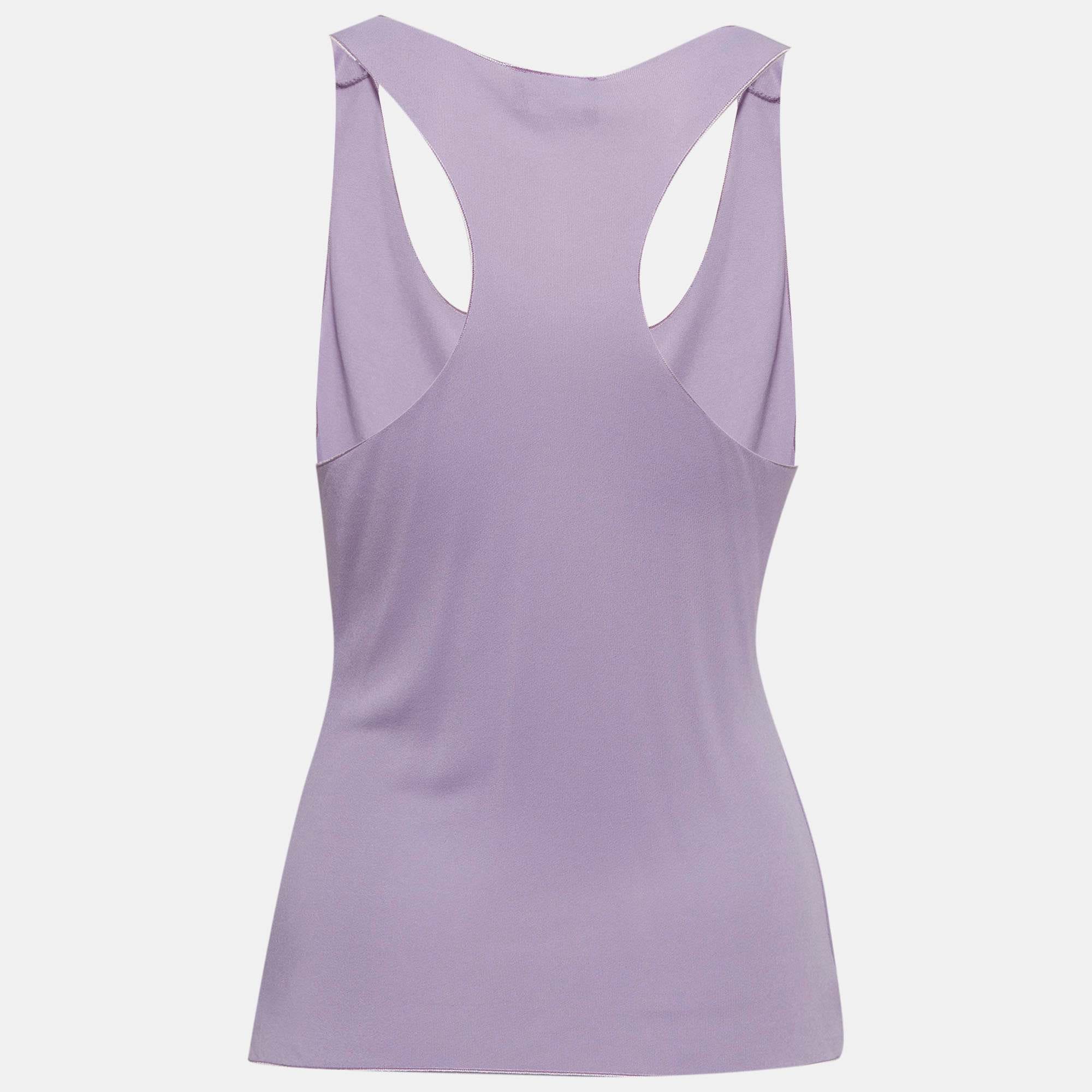 Giorgio Armani Purple Floral Graphic Jersey Knit Tank Top