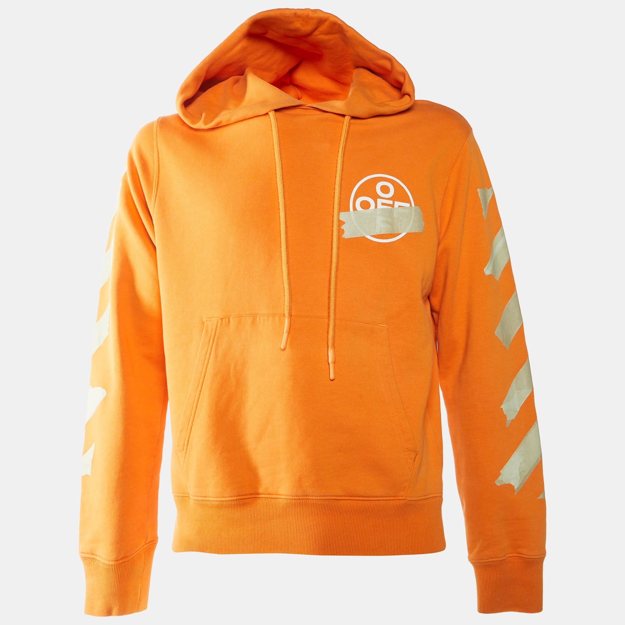 Off - White Orange Tape Arrows Print Cotton Hoodie