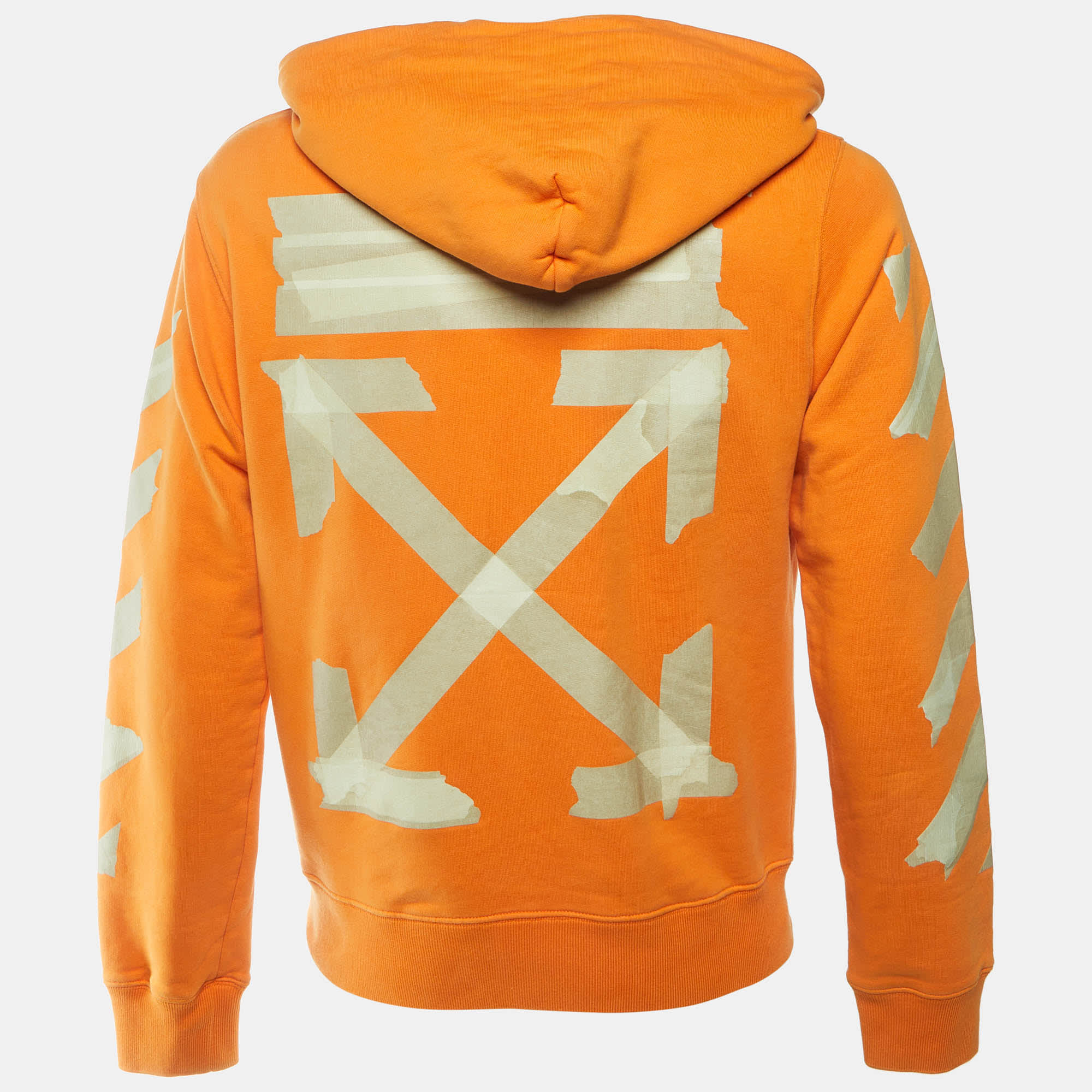 Off - White Orange Tape Arrows Print Cotton Hoodie