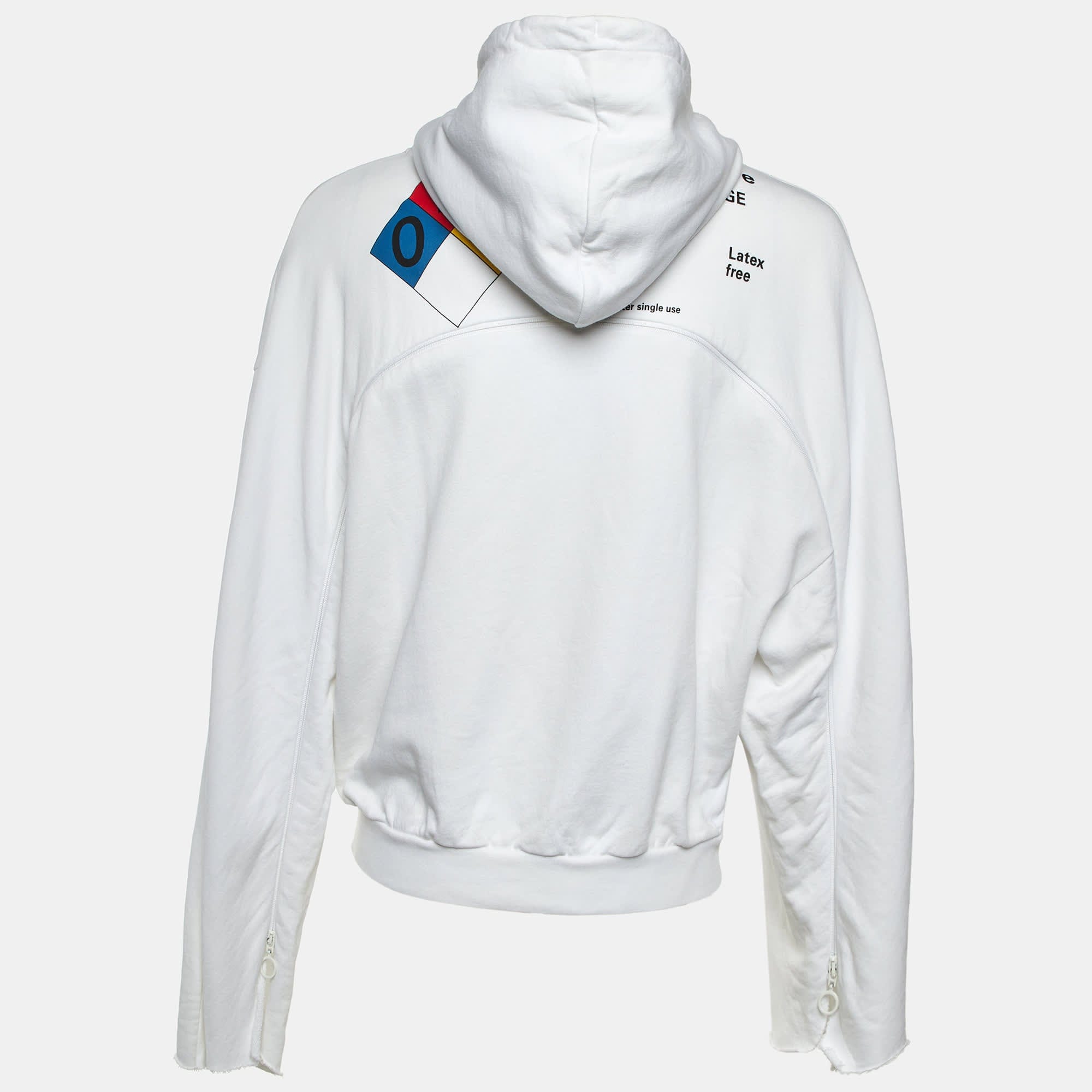 Off - White White Syringe Print Cotton Back Zip Detail Hoodie